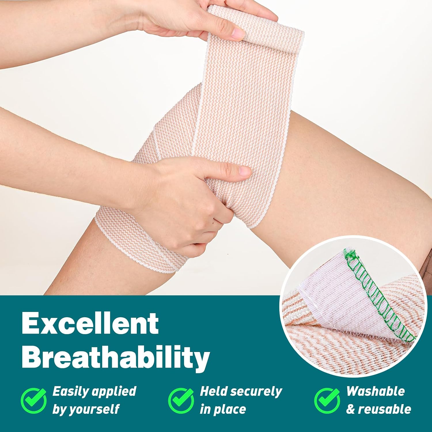Detalle 1 de AZEN Premium Elastic Bandage Wrap, 6-Pack, 4-Inch Cotton, Latex-Free