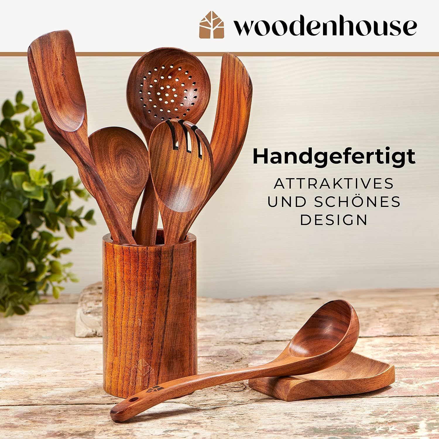 Detalle 1 de Kochbesteck-Set aus Holz 13-teilig mit Halter
