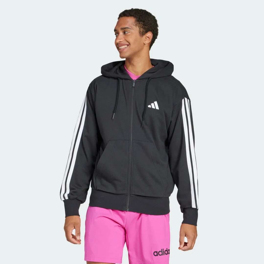 Imagen de Chaqueta Essentials French Terry 3 bandas de Adidas – negra, para uso diario con estilo clásico en OfertitasTOP