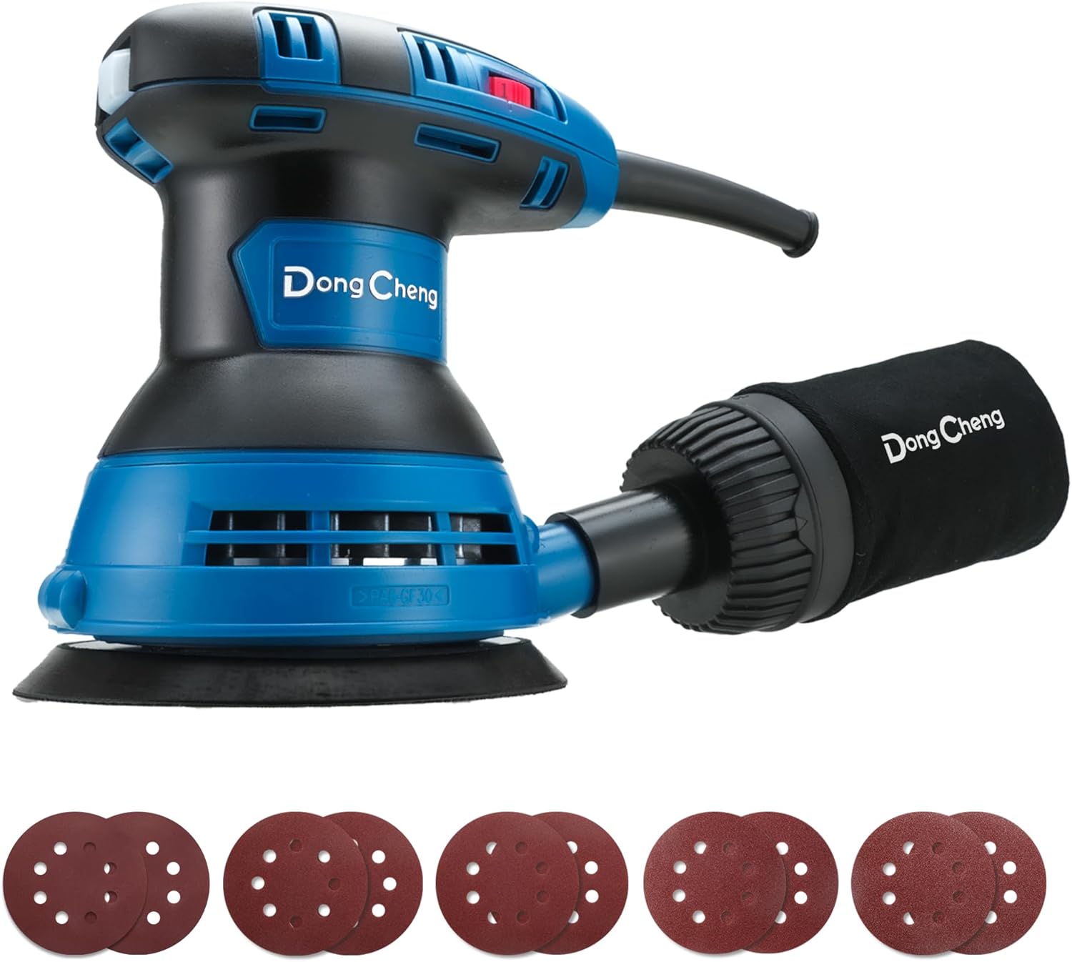 Dong Cheng 125mm Random Orbital Sander, 300W, 12,000 RPM (with 10 sandpapers & dust bag) for DIY and woodworking