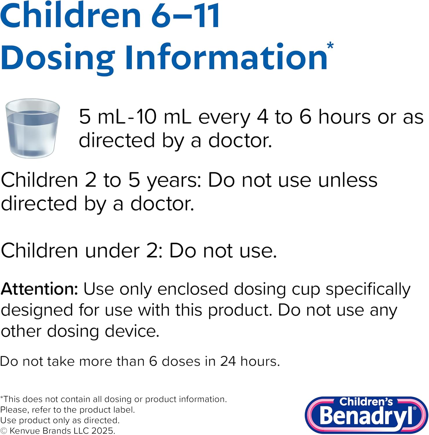 Detalle de Children's Benadryl Liquid Medicine (4 fl oz) – Dye-Free Allergy Relief for Kids