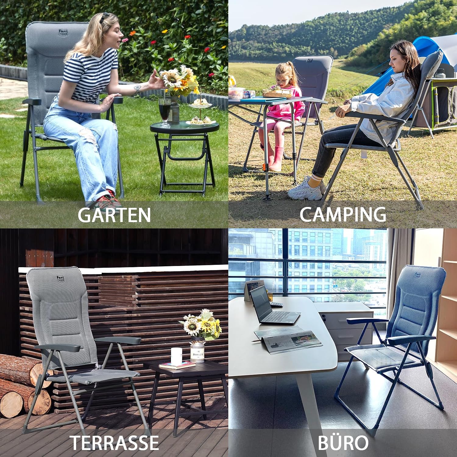 Detalle 2 de TIMBER RIDGE 2er Campingstuhl Faltbar mit Hoher Lehne – Luxus gepolsterter Balkonstuhl, 150 kg Tragkraft