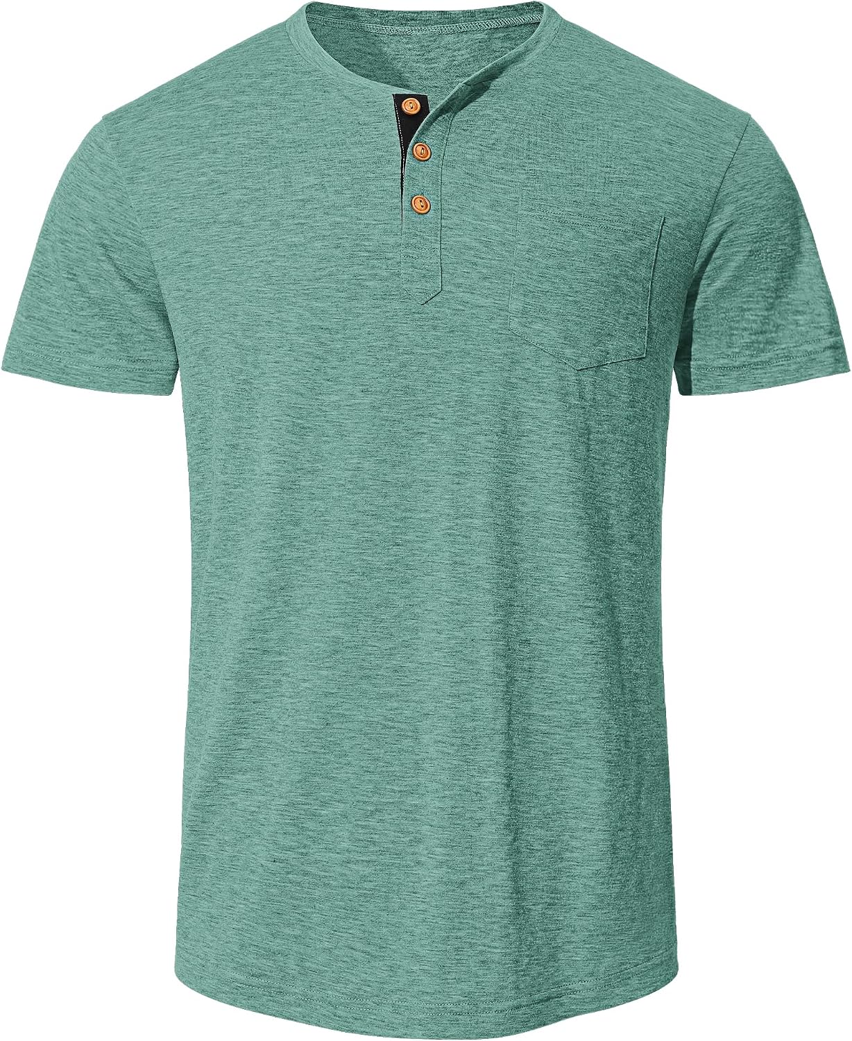 Detalle de TARAINYA Henley T-Shirts Herren – Baumwollshirt mit Brusttasche, Kurzarm, 95% Baumwolle