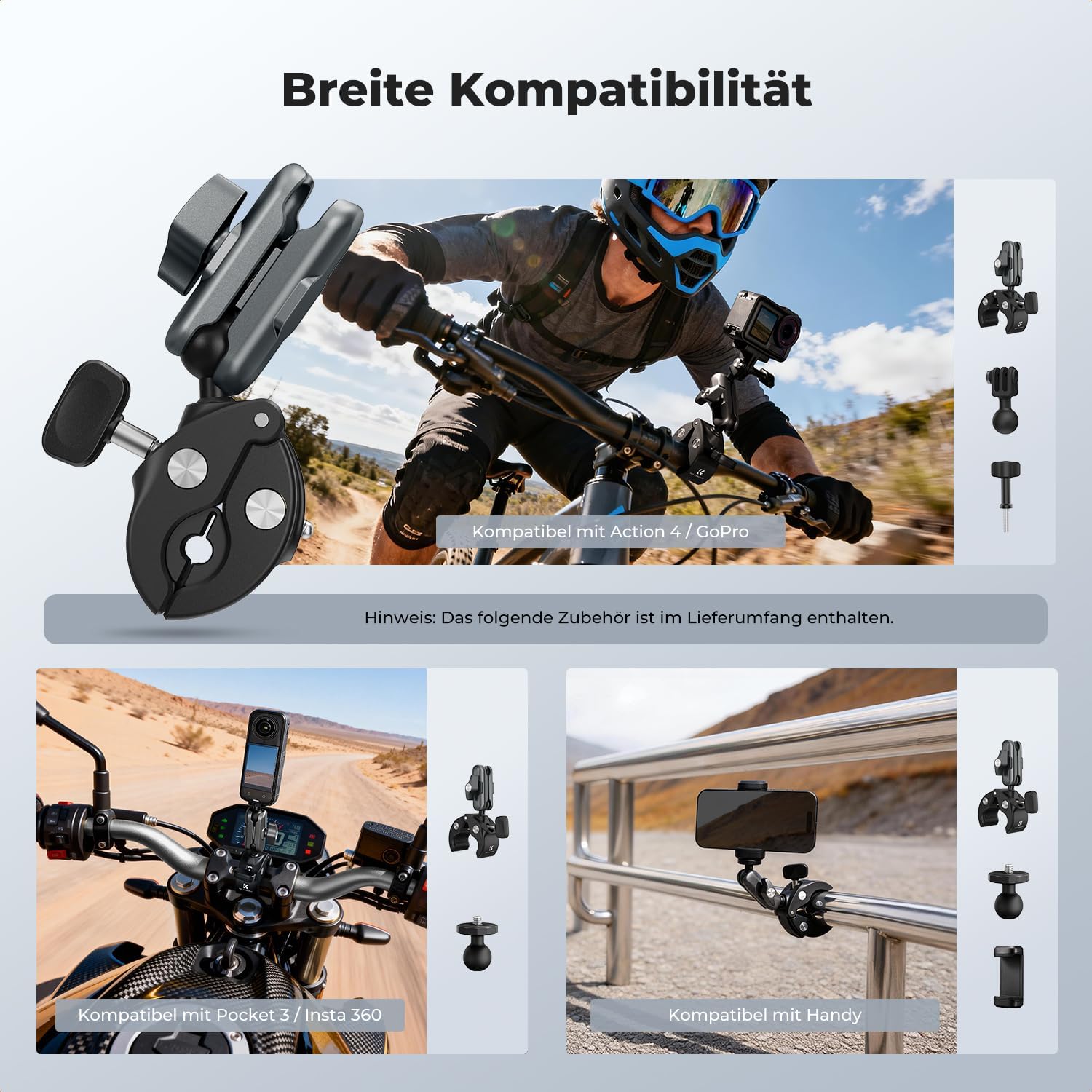 Thumbnail 1 de K&F CONCEPT Motorrad- & Fahrradhalterung für Actioncams: 360° verstellbarer Magic Arm mit Adapter (1/4")