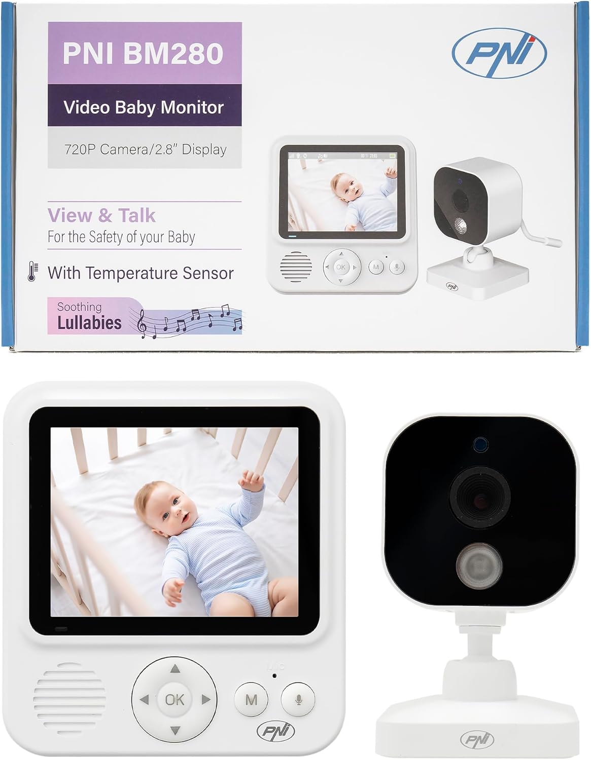 Thumbnail 1 de PNI Video Baby Monitor BM280: monitoraggio video 2,8'' con visione notturna, VOX e ninne nanne