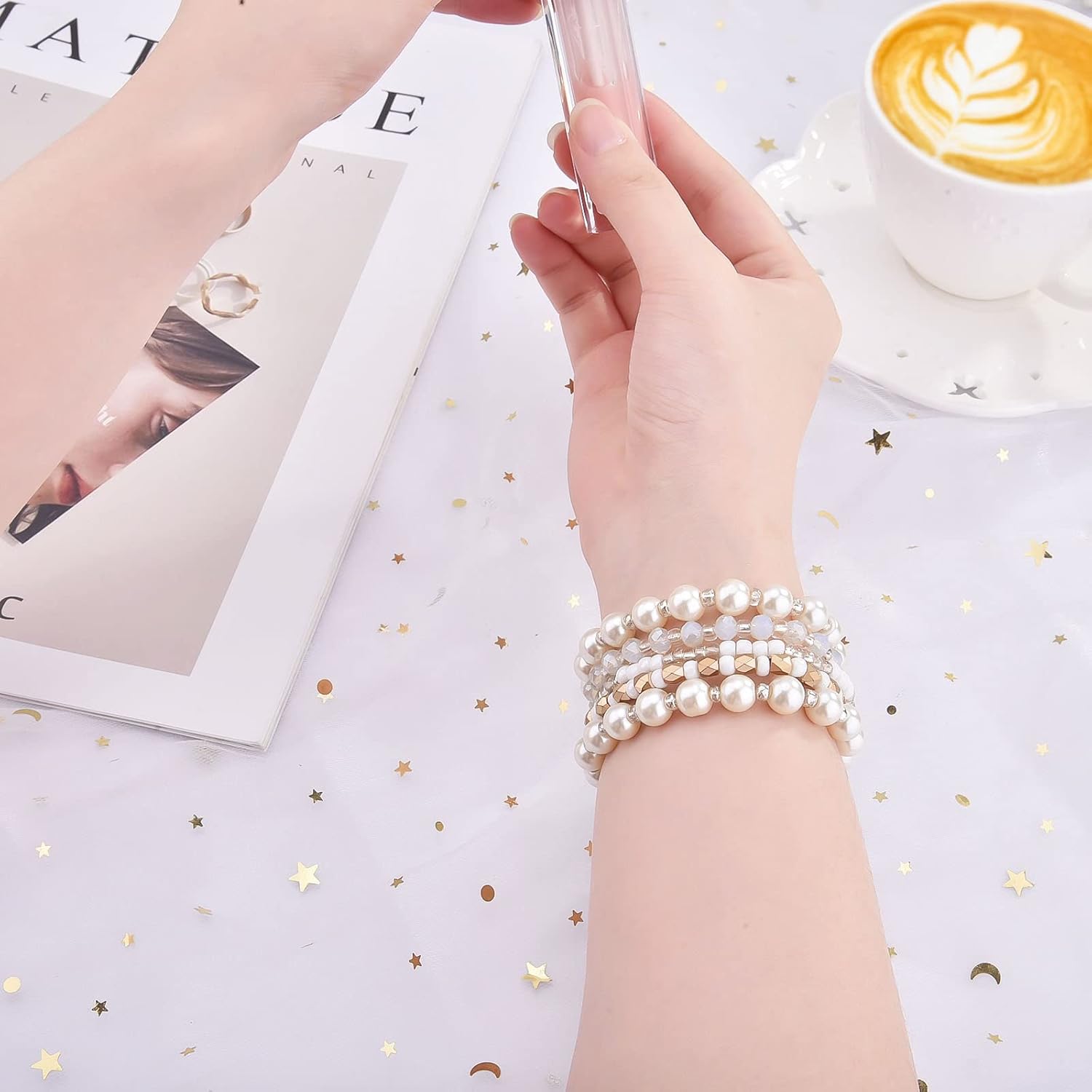 Thumbnail 2 de VISOOM Beaded Bracelet for Apple Watch 38mm/40mm/41mm/42mm (Pearl & Crystal Stretch Band)