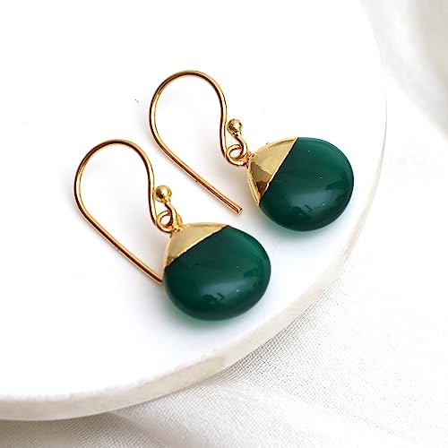 Thumbnail 4 de Gempires Natural Gemstone Teardrop Dangle Earrings, Green Onyx – Lightweight Gold Plated, Hypoallergenic Drop Earrings