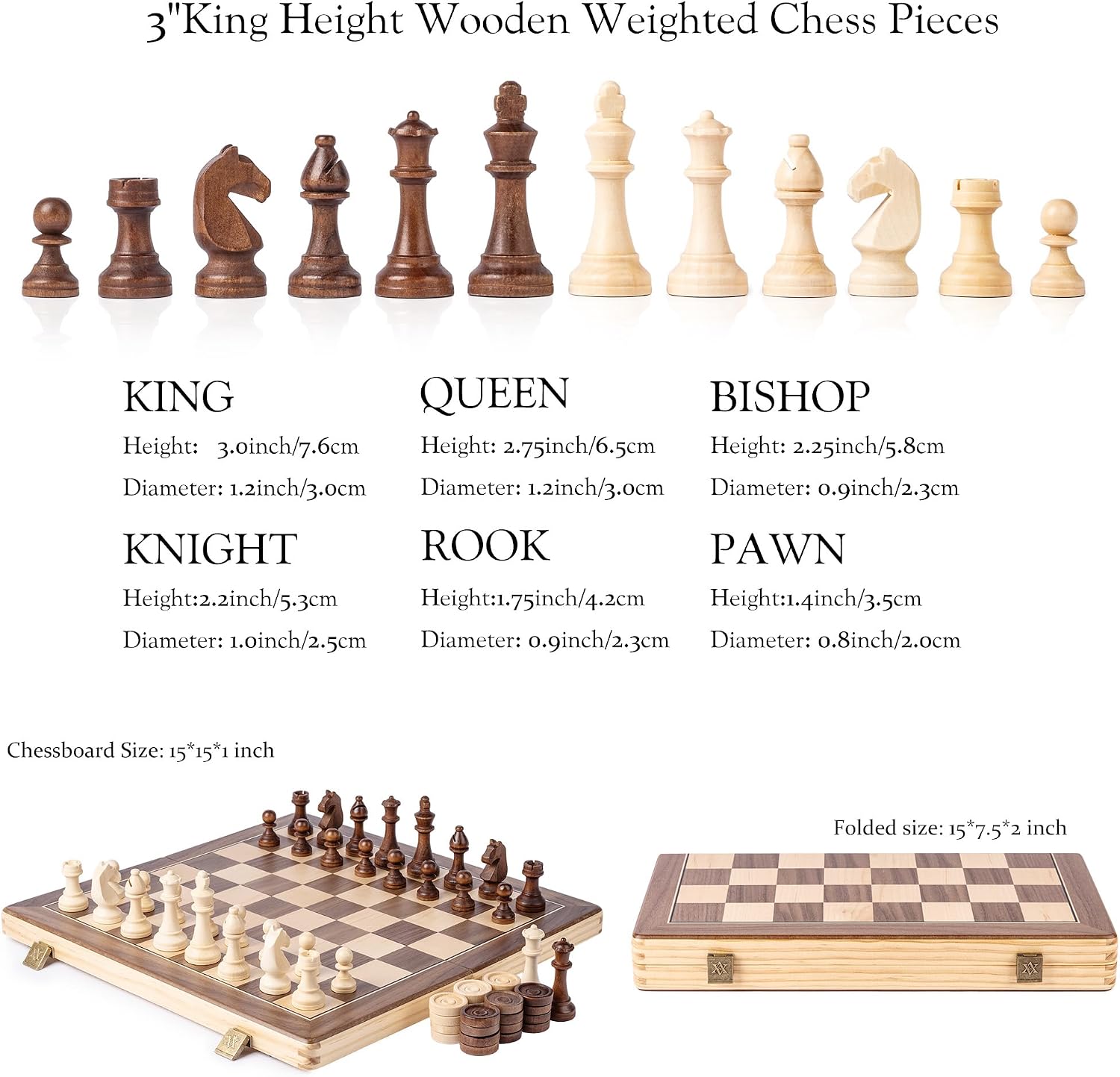 Detalle de A&A 15 inch Wooden Folding Chess Set with 3in King ♟
