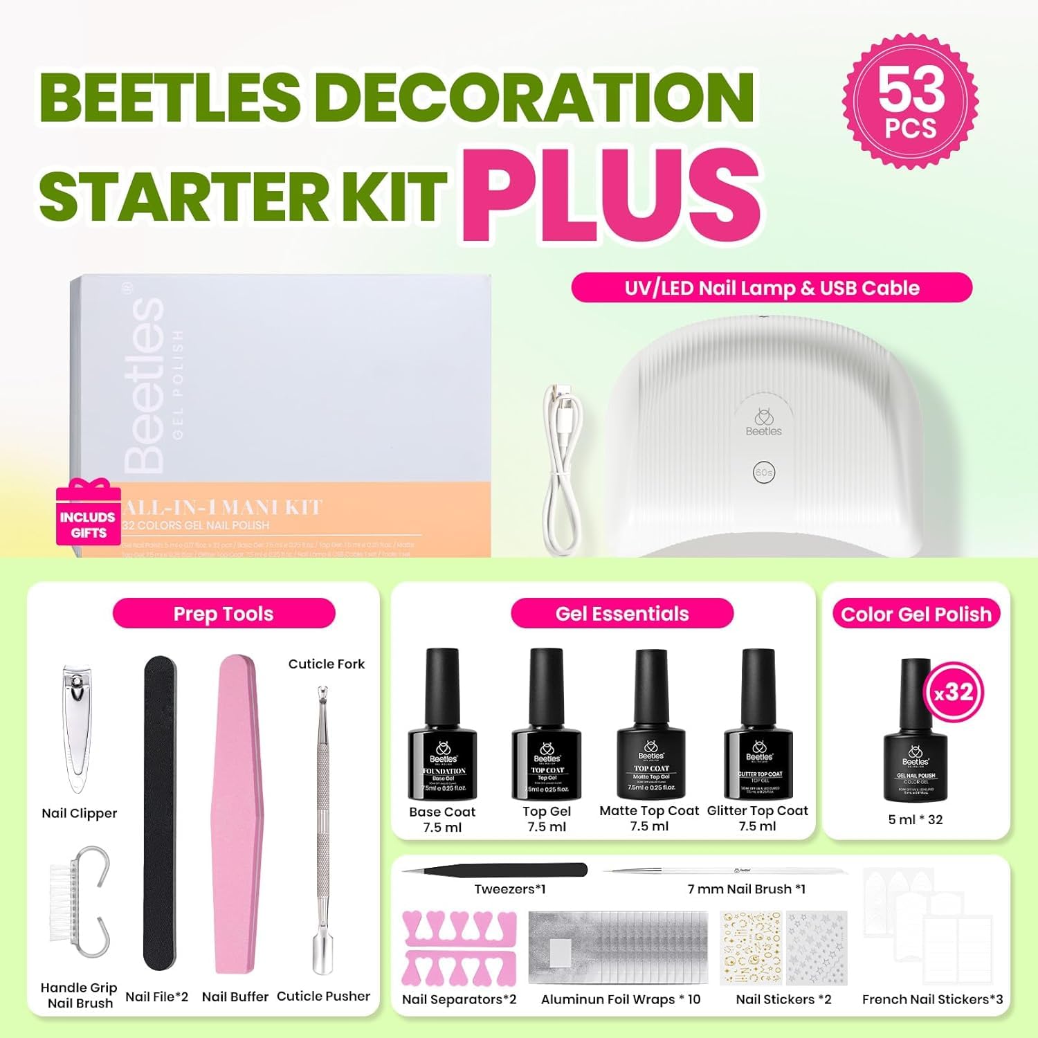 Thumbnail 4 de Beetles Gel Nail Polish Kit with UV Light (53-Piece) — Emotional Spectrum Pro, 32 Colors + Base/Top Coats