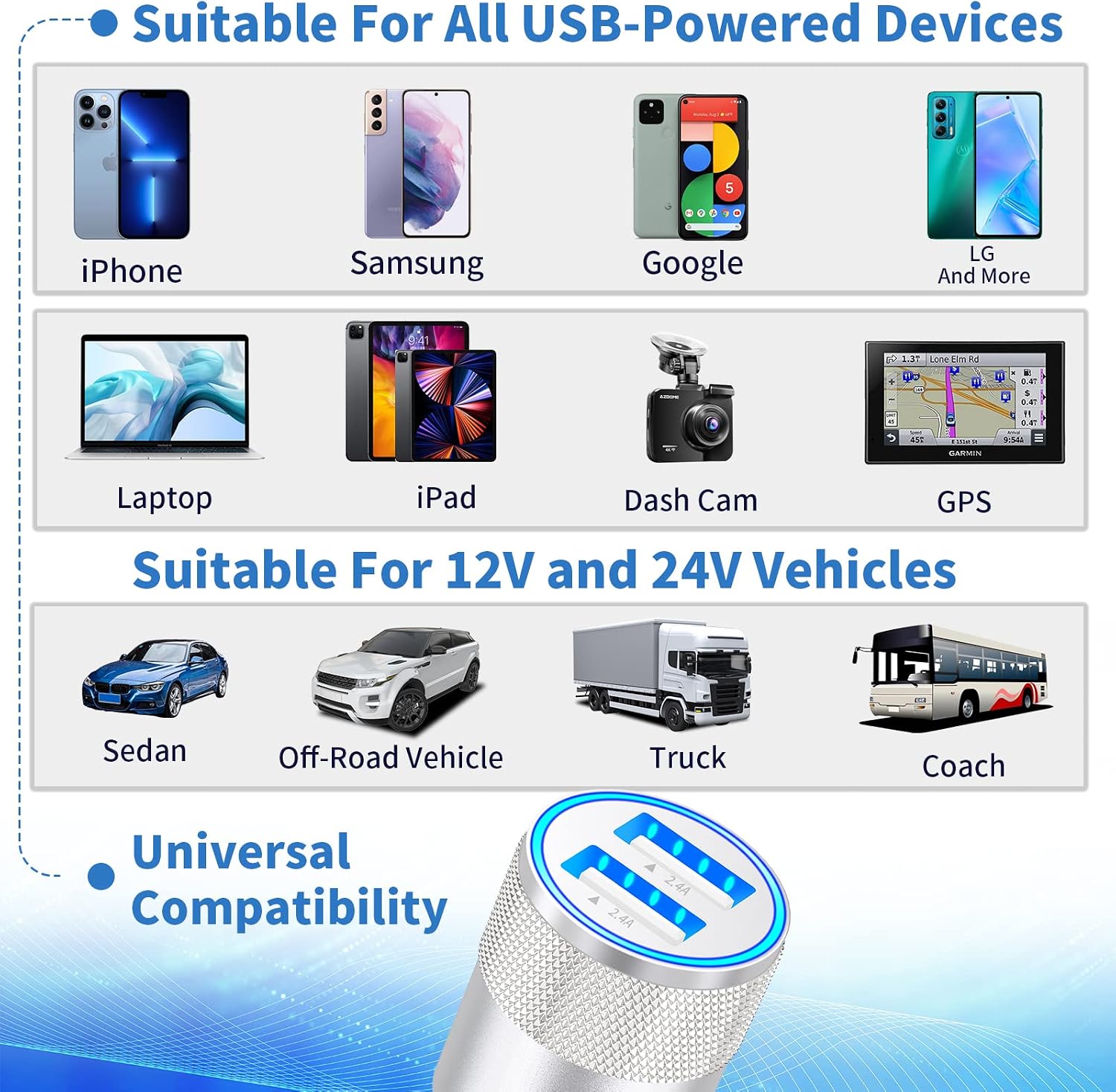 Thumbnail 6 de Rombica CFC68A Dual USB Car Charger, 4.8A with MFi Lightning Cables