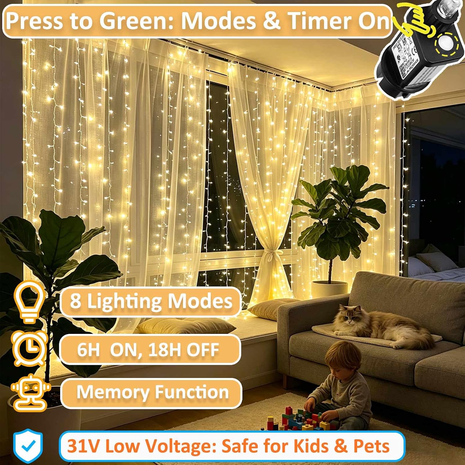 Thumbnail 3 de Cozymeow Tenda Luminosa 300 LED 3x3m: catena luminosa impermeabile per outdoor e indoor