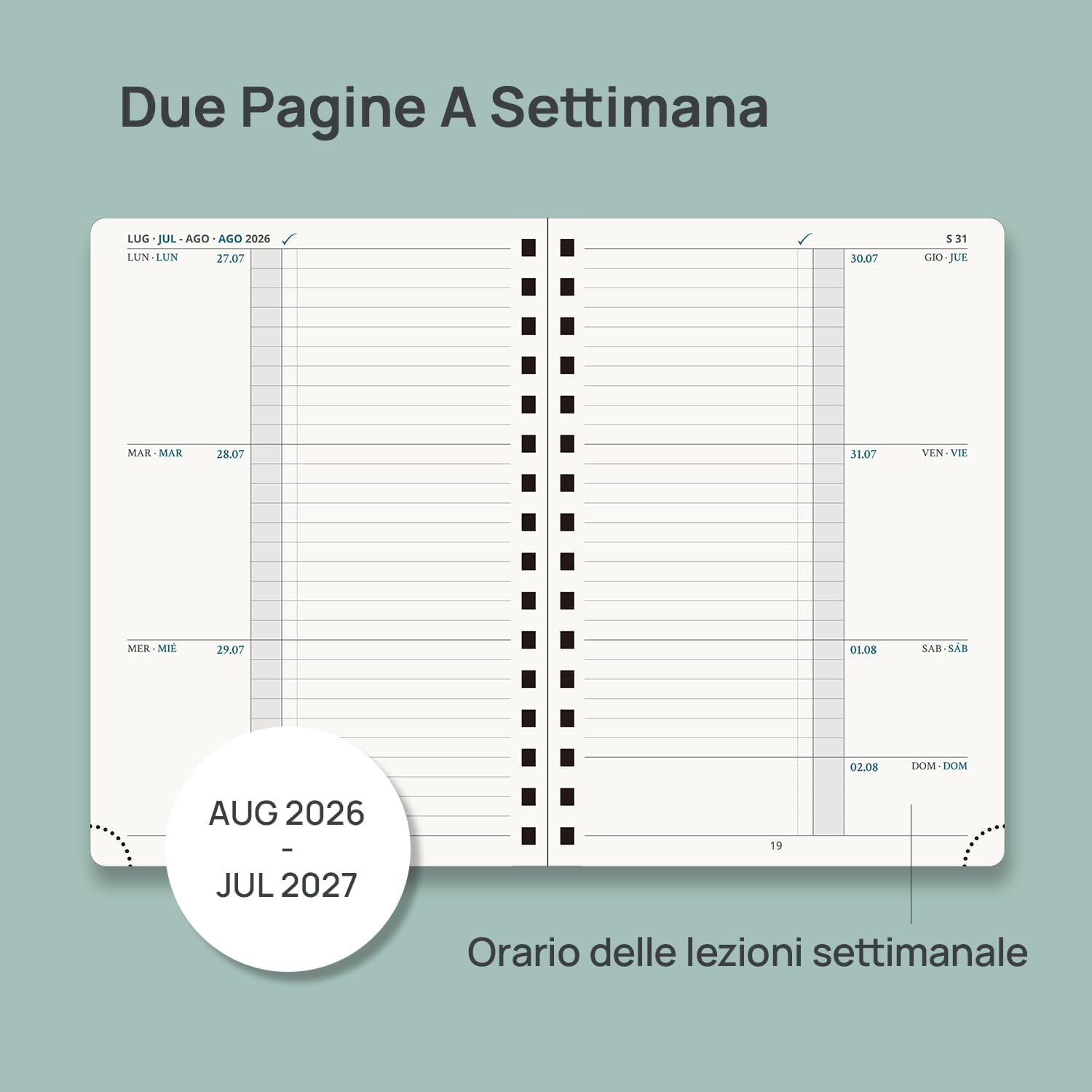 Detalle de POPRUN Agenda del Docente 2026-2027 A5 Spirale: agenda settimanale con stile e funzionalità
