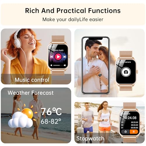 Detalle de Taopodo JX637 Damen-Smartwatch mit Telefonfunktion – 1,83" Touchscreen, 120+ Sportmodi, IP68, Roségold