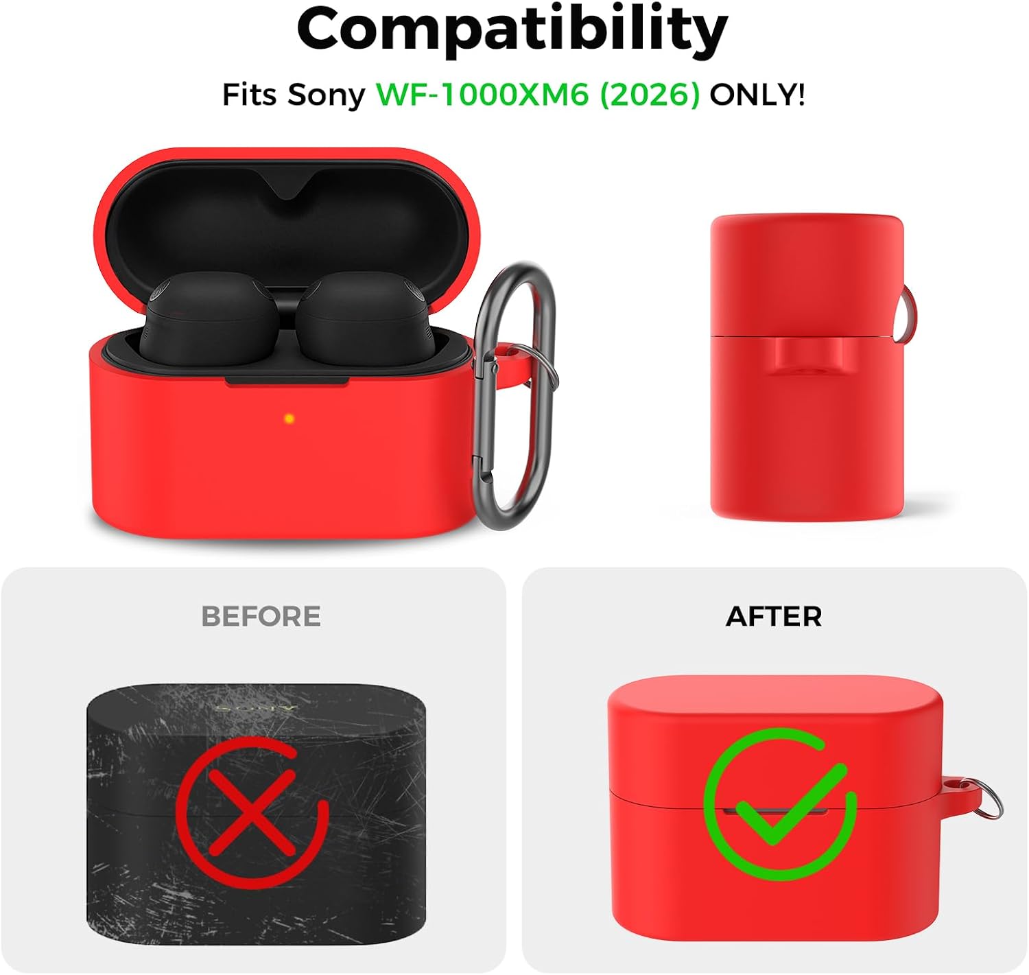 Detalle 2 de AhaStyle Silicone Case for Sony WF-1000XM6 (2026) with Carabiner – Full Protection, LED Visible