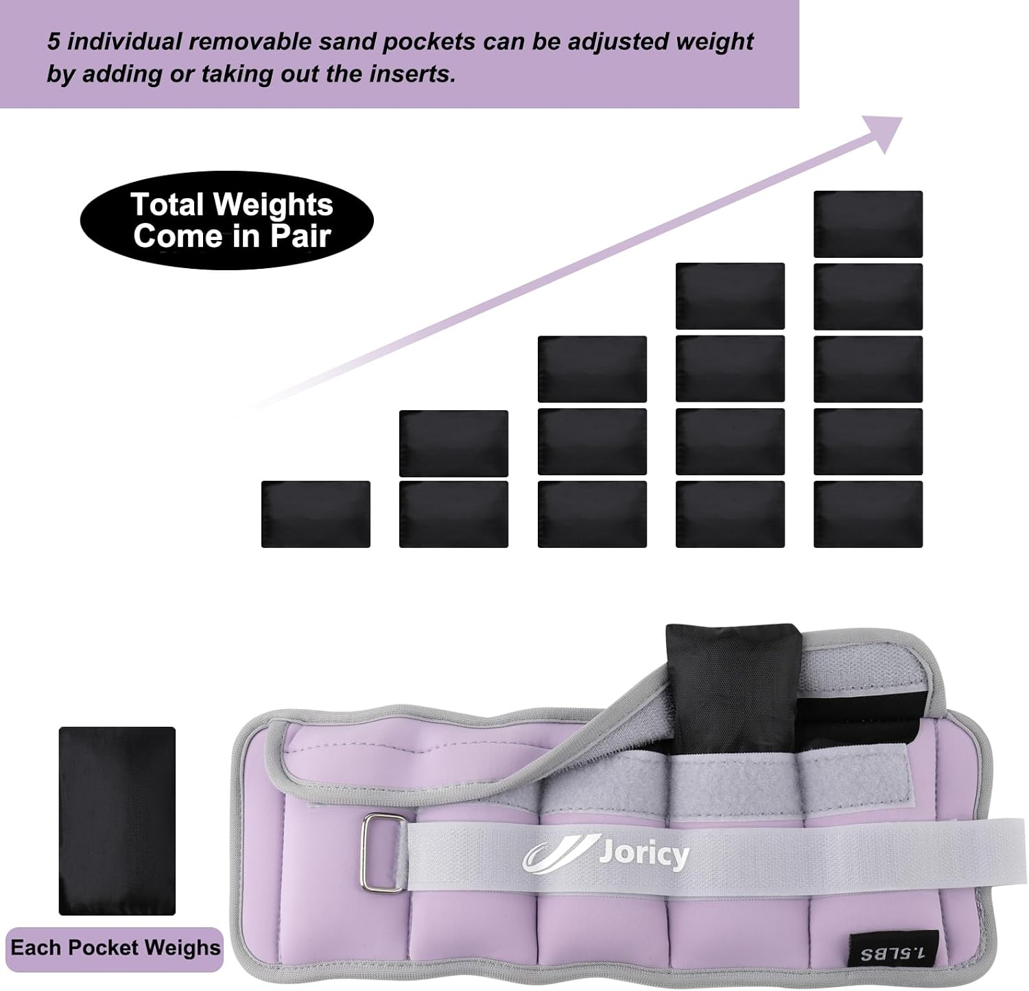 Thumbnail 3 de Adjustable Ankle Weights (1–20 lbs) by JORICY — Pair with Removable Sand Inserts for Legs, Wrist & Arm Workouts