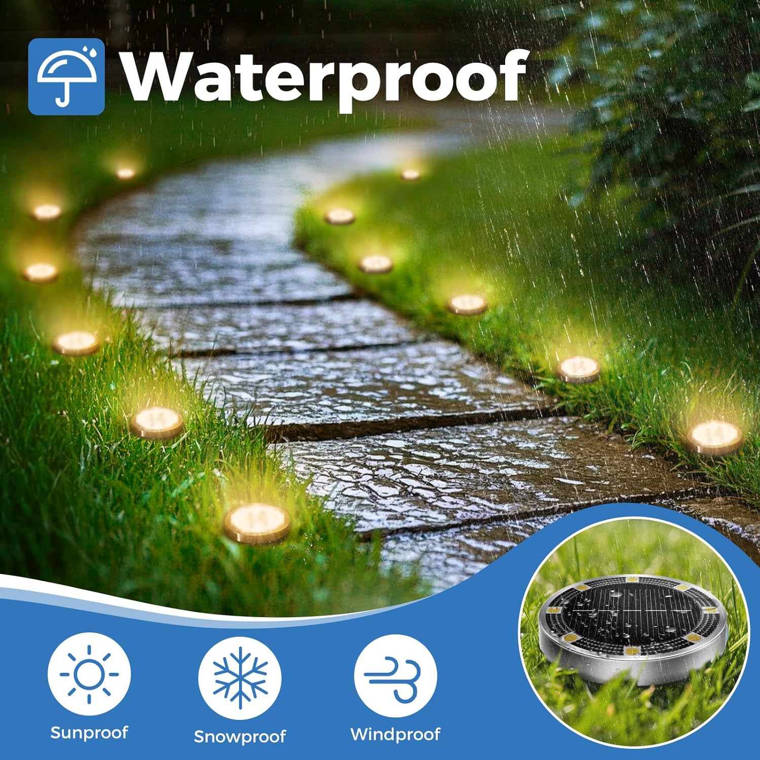 Thumbnail 1 de Peasur 6-pack solar ground disc lights for outdoor pathways (warm white)