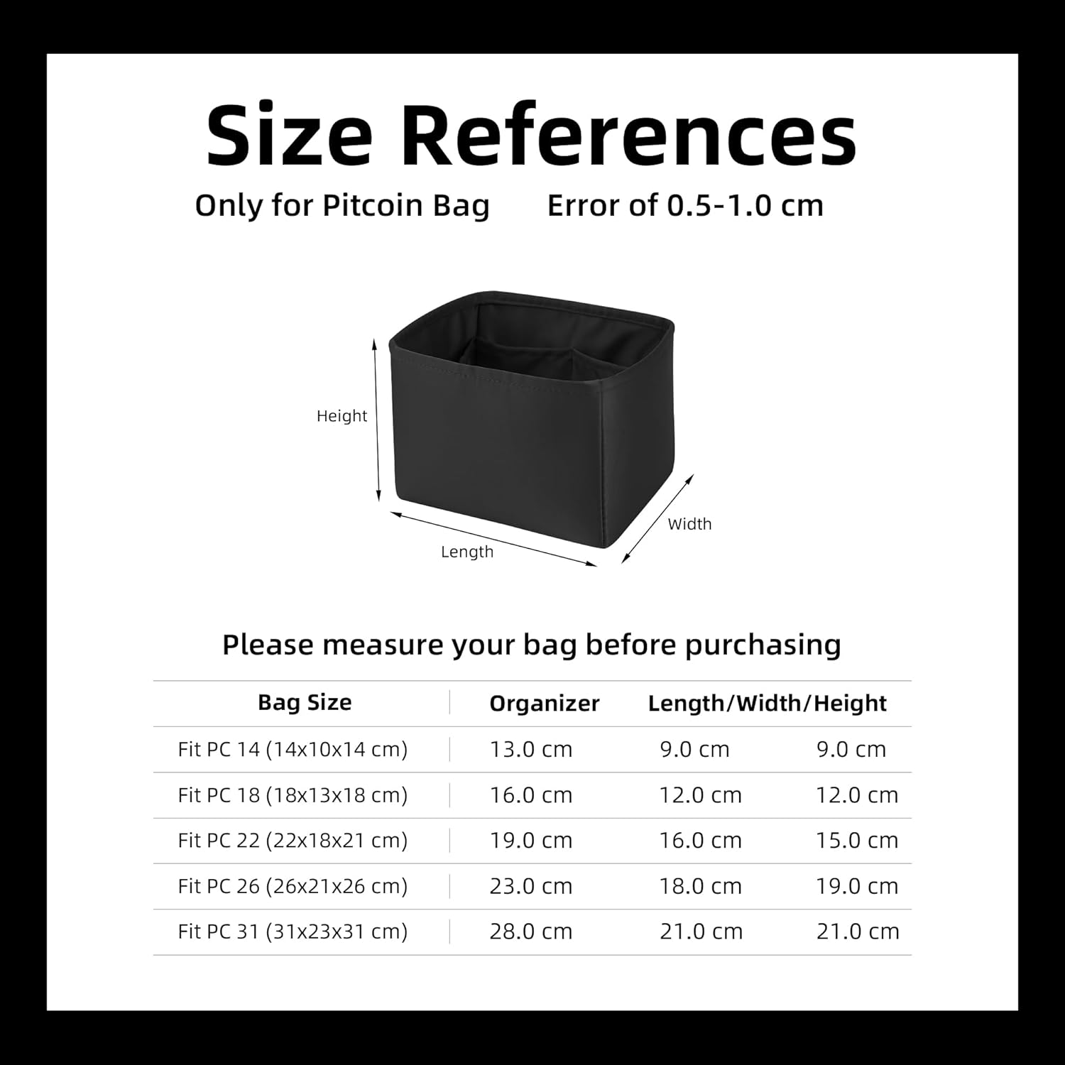 Detalle 2 de DGAZ Silk Handbag Organizer for picotin18/22 – Luxury Silk Tote Insert (Black, PC18)