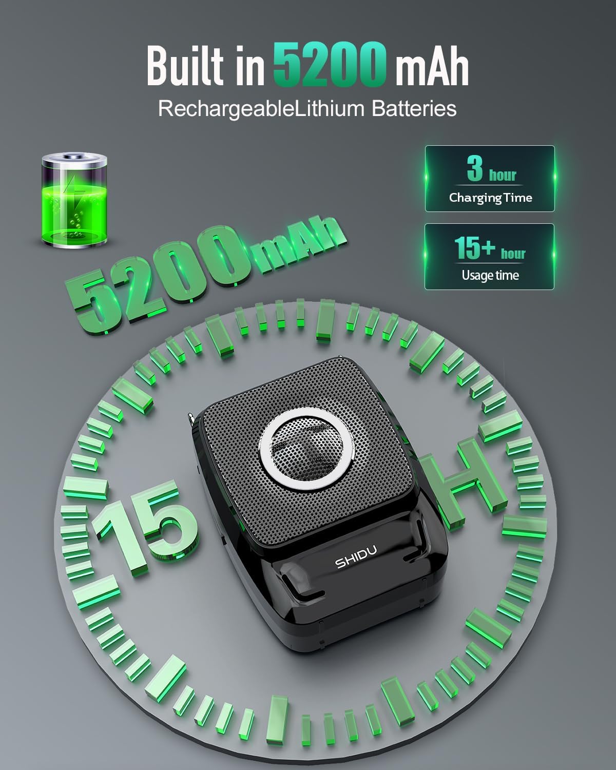 Detalle 2 de SHIDU Voice Amplifier, 5200mAh