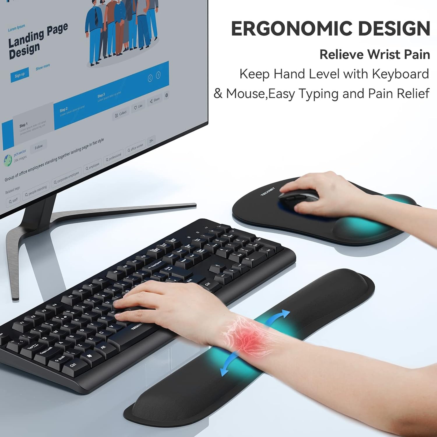 Thumbnail 1 de TECKNET Keyboard Wrist Rest and Mouse Pad Set, Memory Foam