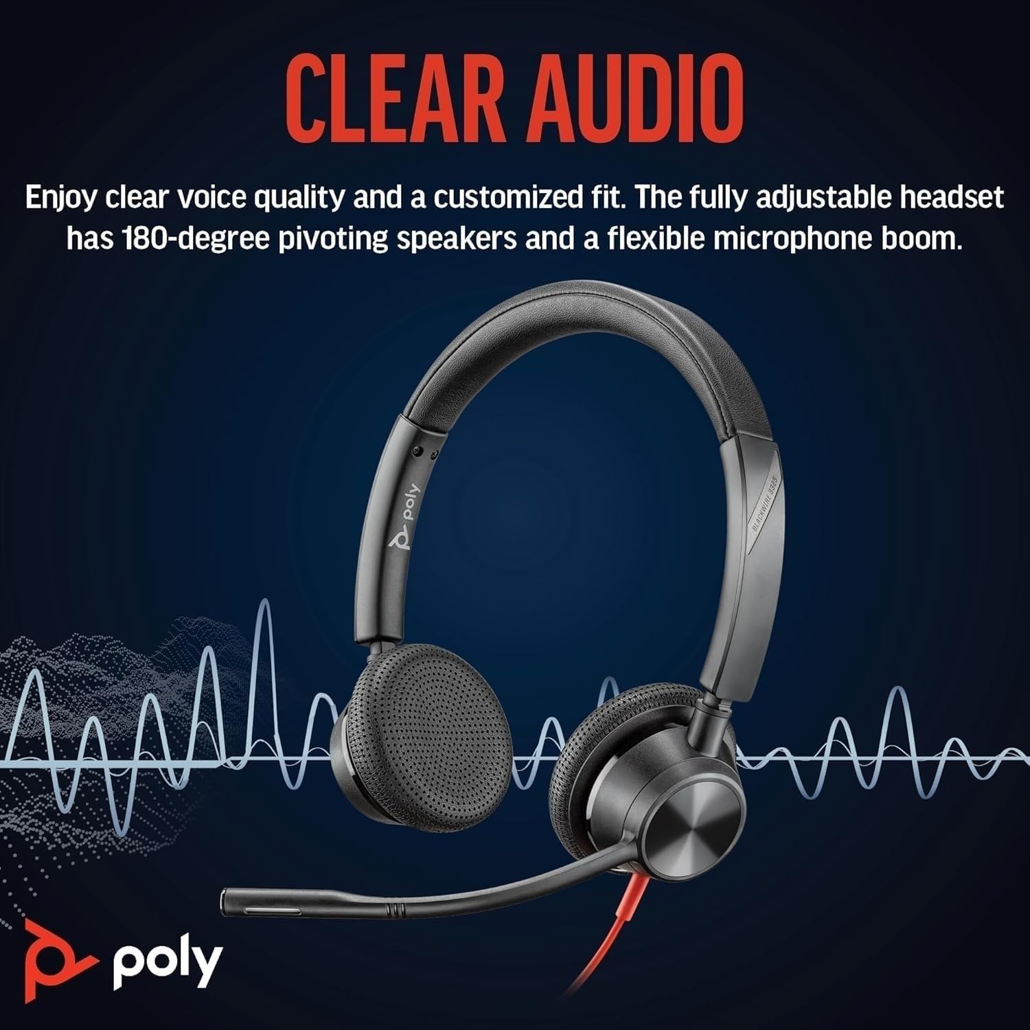 Thumbnail 3 de Schnurgebundenes Poly Blackwire 3320 Headset (Poly) – flexibler Mikrofonarm, Hi‑Fi‑Stereo, USB‑C/USB‑A & Teams/Zoom