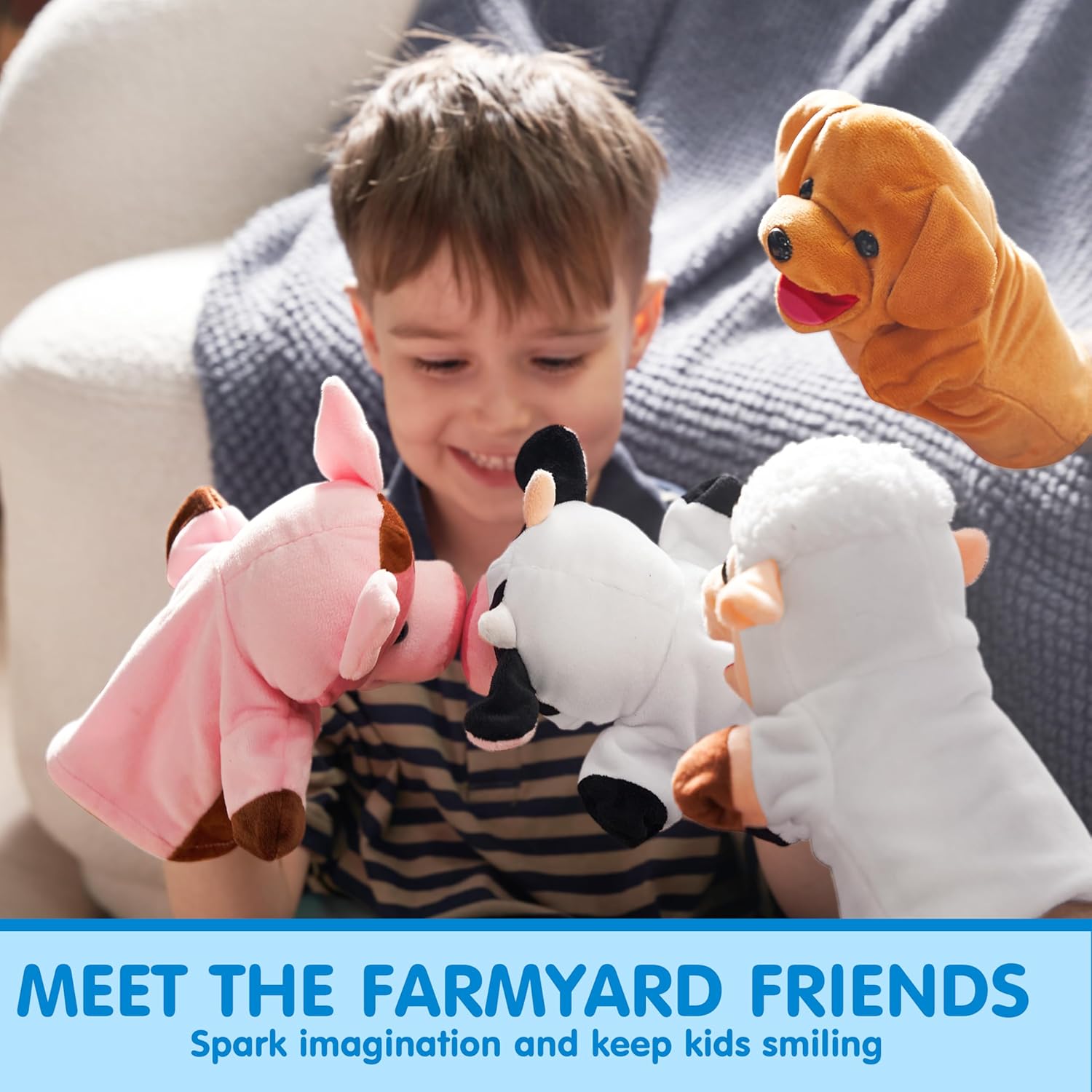 Thumbnail 2 de JOYIN 6-Piece Farm Animal Hand Puppet Set (6 kids’ puppets with working mouths) for imaginative play