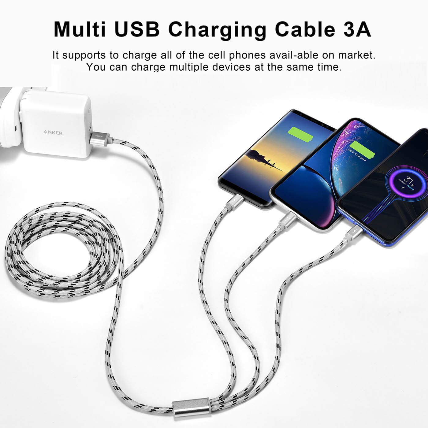 Thumbnail 6 de ASICEN 3-in-1 10ft Nylon Braided Multi-Charging Cable (2-Pack)