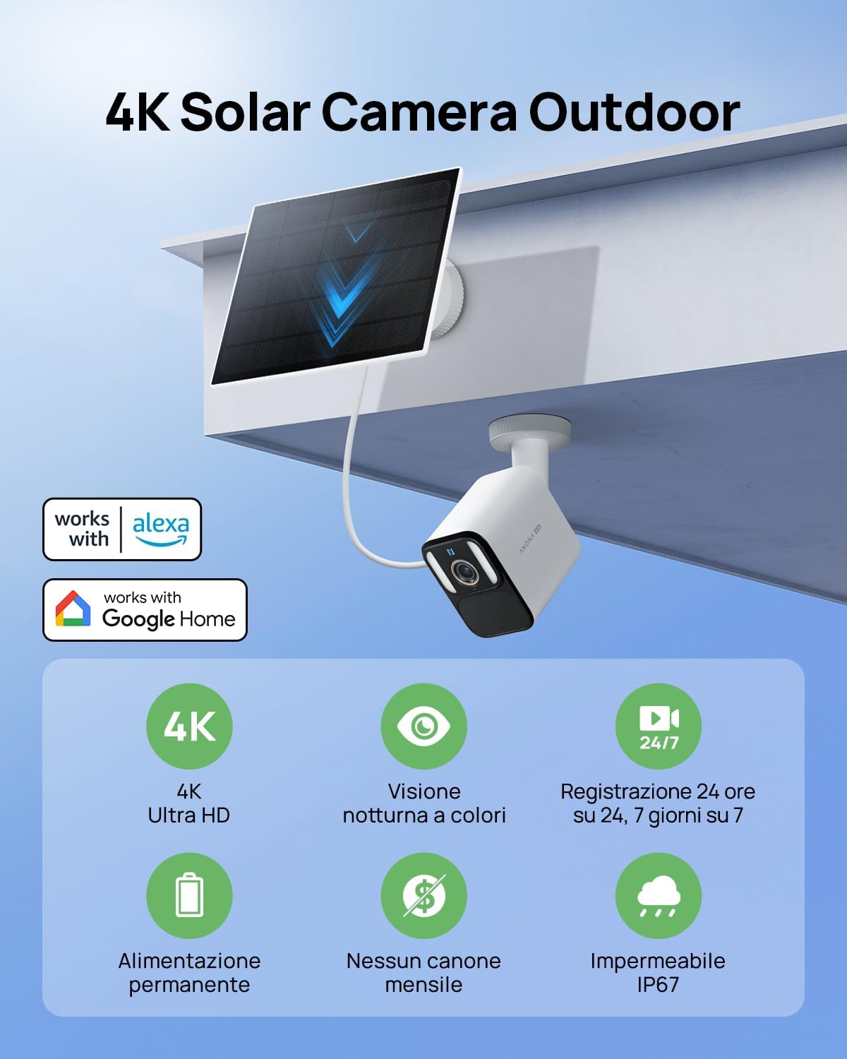 Detalle de Anona Aurora 4K Telecamera Wi-Fi Esterno Senza Fili con Pannello Solare: sicurezza sempre attiva