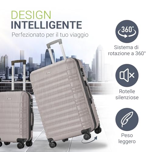 Detalle de Juskys set valigie rigide 4 pezzi con lucchetto a combinazione e ruote 360° – champagne