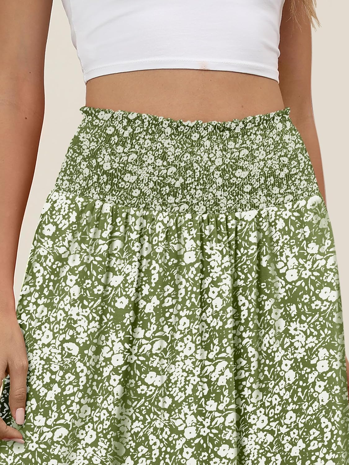 Detalle de ANRABESS Women's Maxi Skirt – Boho Floral, High-Waisted, Pockets, Summer Beach Dress