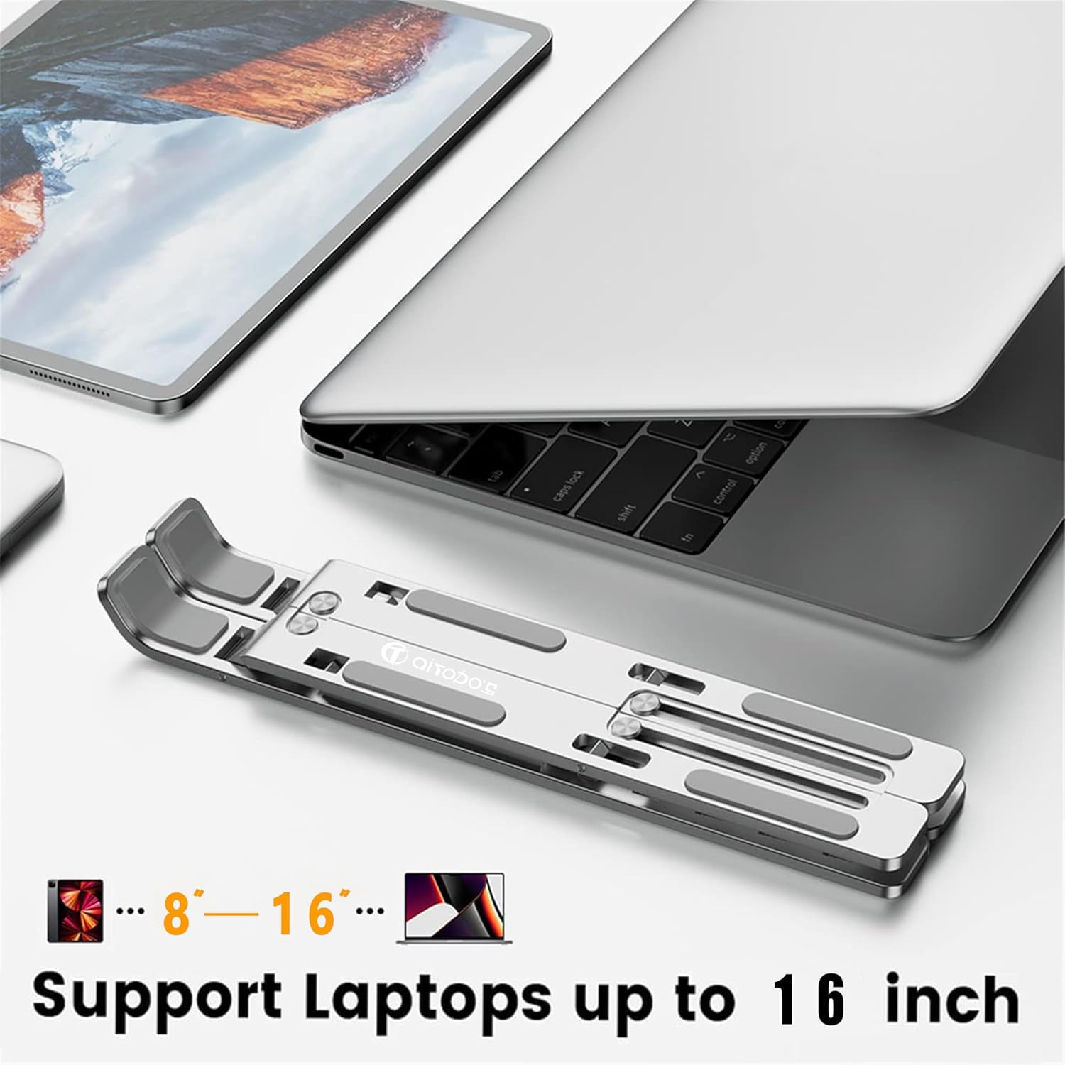 Thumbnail 3 de AiTodos Support Ordinateur Portable en alliage d’aluminium, pliable et réglable (6 vitesses), argent gris