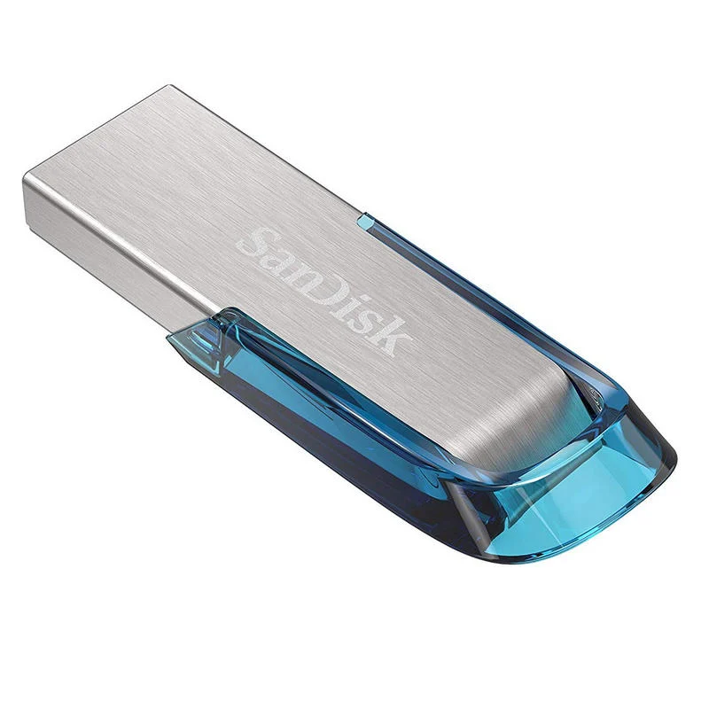 Detalle de SanDisk Ultra Flair 64GB USB 3.0 Azul: velocidad, durabilidad y cifrado para tus archivos