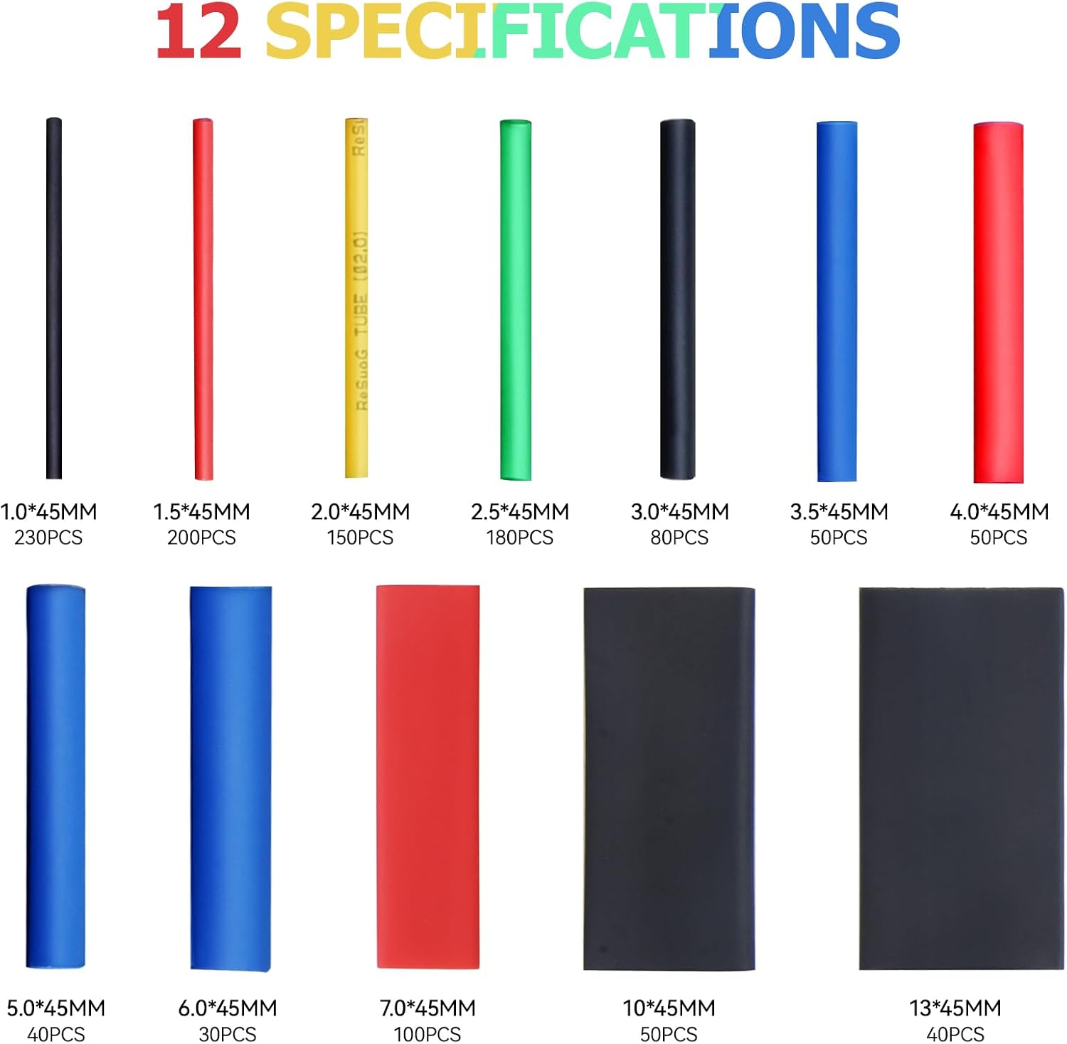 Thumbnail 1 de Preciva 1200 Gaines thermorétractables – 12 tailles, 5 couleurs pour câbles et connexions