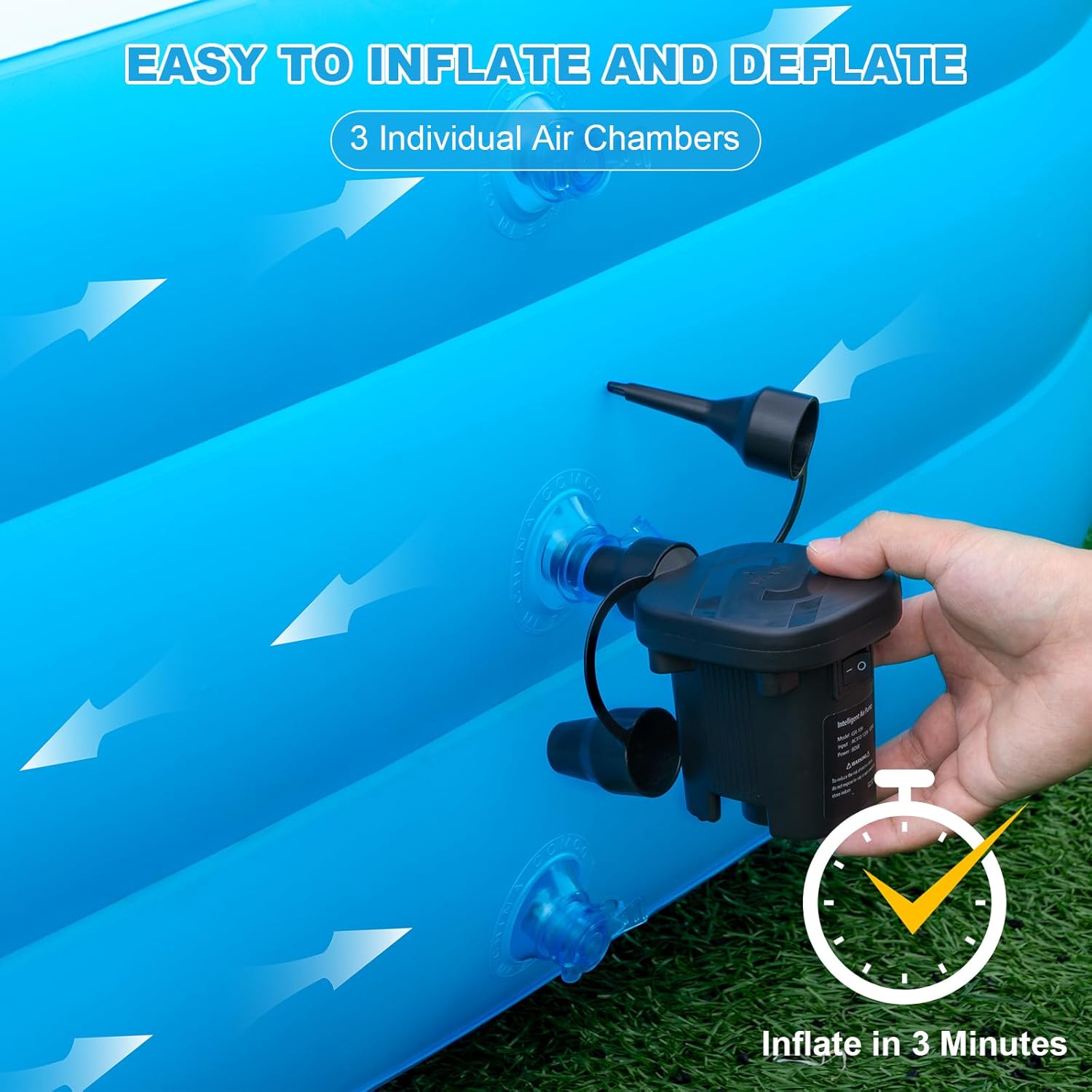 Detalle de Extra Large Inflatable Pool 165'' x 76'' x 22'': Family Backyard Pool with Electric Pump