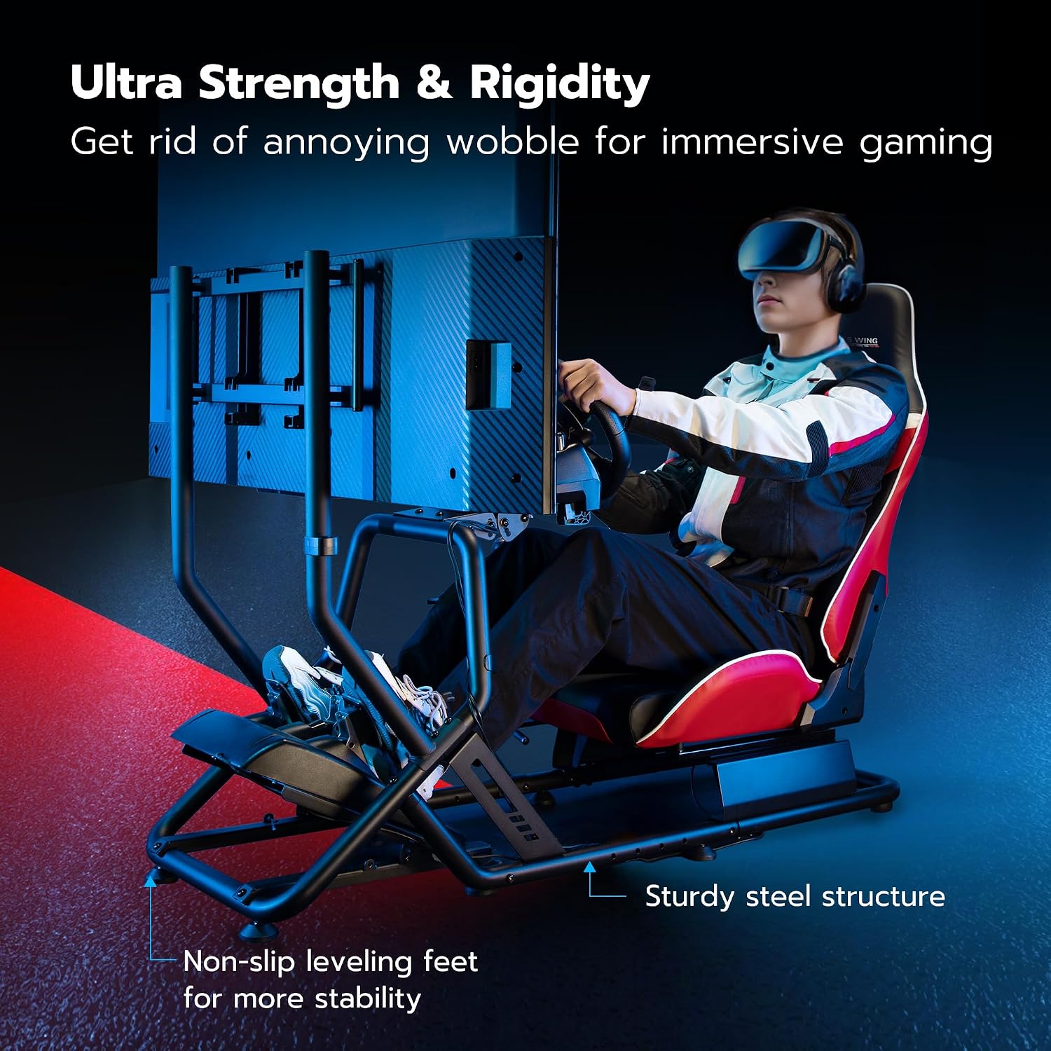 Thumbnail 3 de ARES WING GRS1002RE Racing Simulator Cockpit with TV Mount and Adjustable Seat