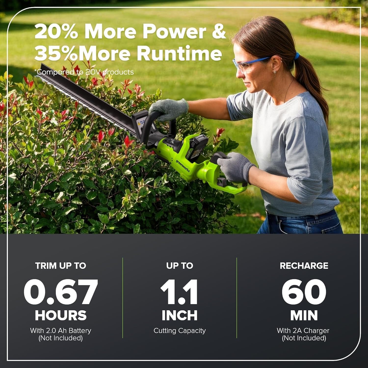 Detalle de Greenworks Cordless Hedge Trimmer, 24-Inch