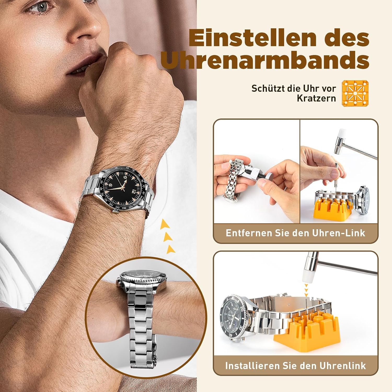 Detalle de Eventronic Uhrenwerkzeug Set + Uhr Presse – Profi-Set für Reparaturen und Batteriewechsel