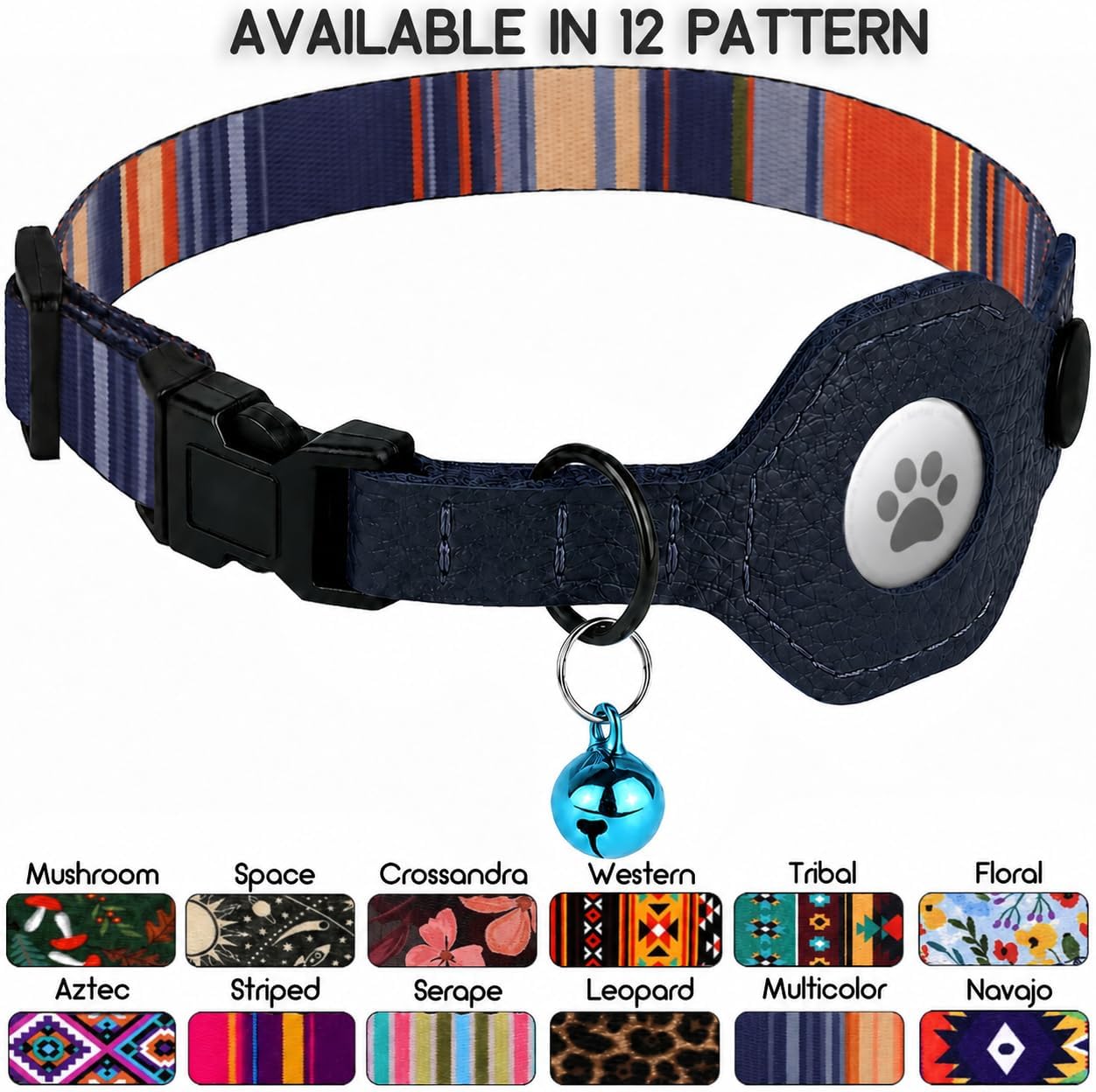 Detalle 2 de Cat Collar with Leather AirTag Holder
