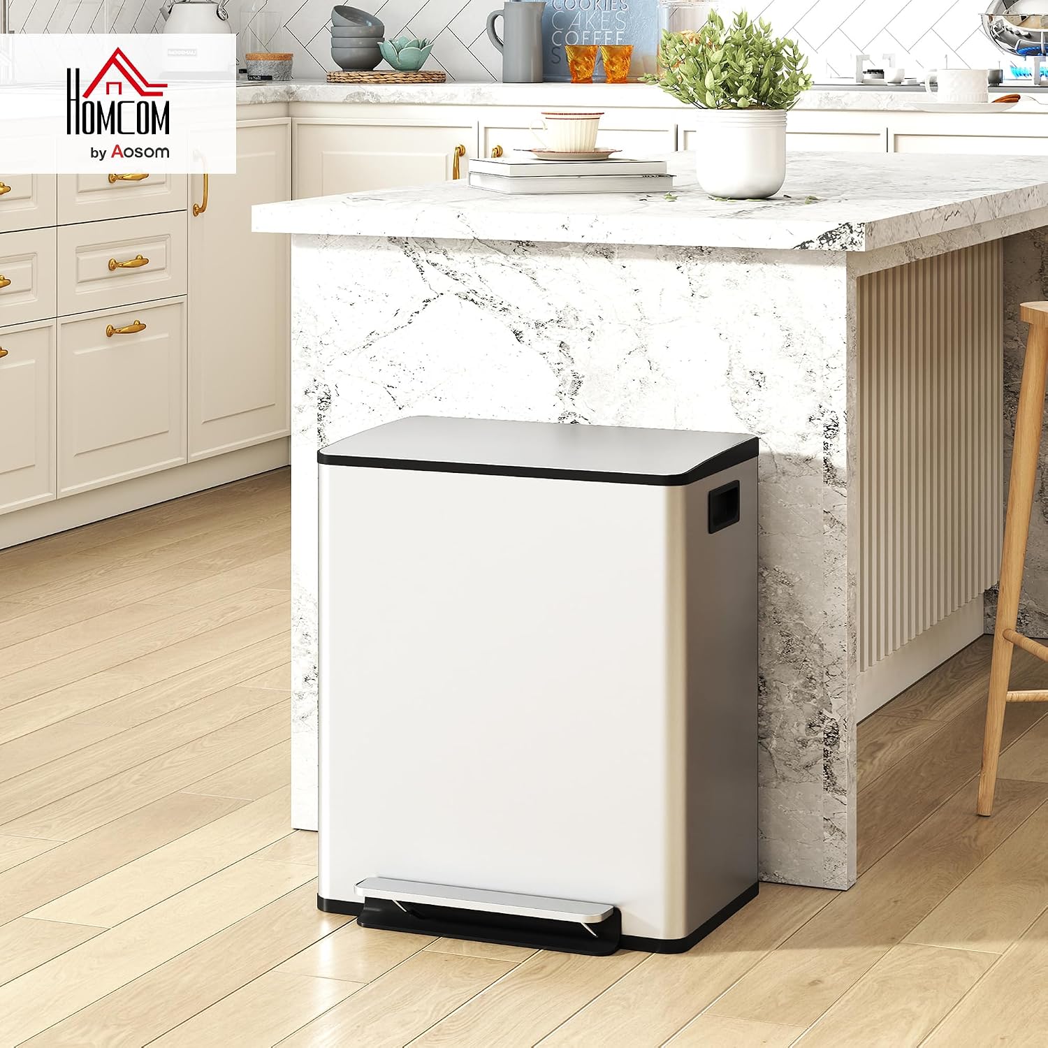 Detalle 2 de HOMCOM 851-037V02SR dubbele pedaalemmer, 2 x 25 l, roestvrij staal