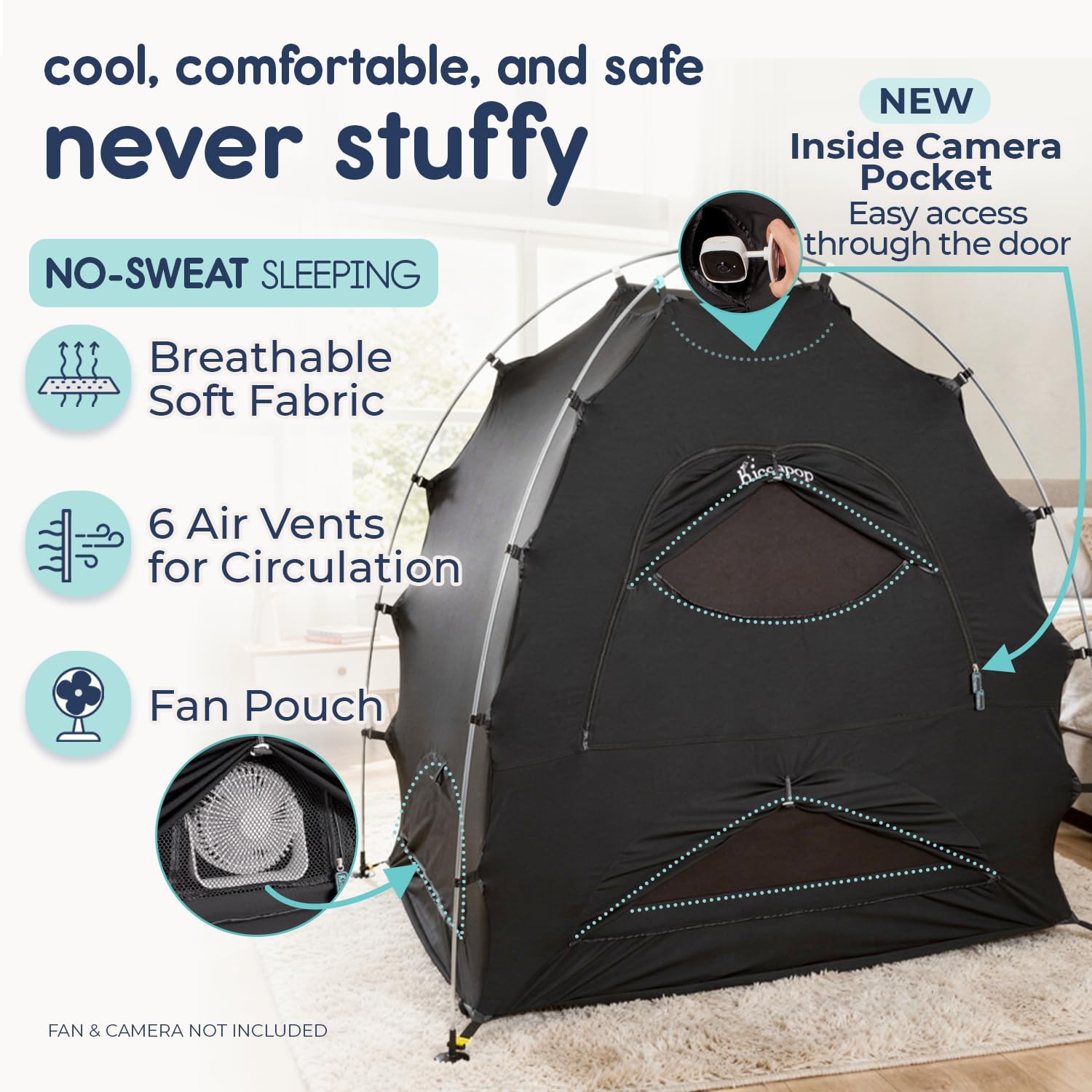 Detalle 2 de Hiccapop Daydreamer Blackout Tent pack‑and‑play canopy for sleep pod