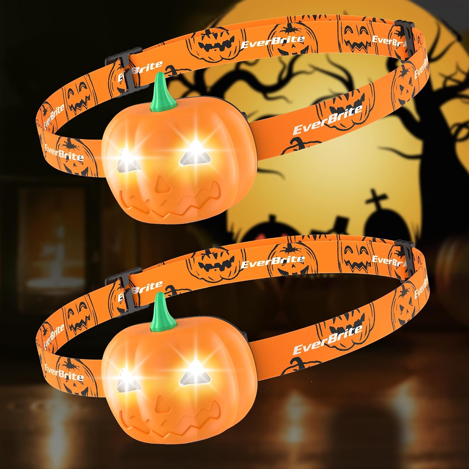 Detalle de EVERBRITE E021060AU Halloween-hoofdlampjes met pompoen, 2 stuks