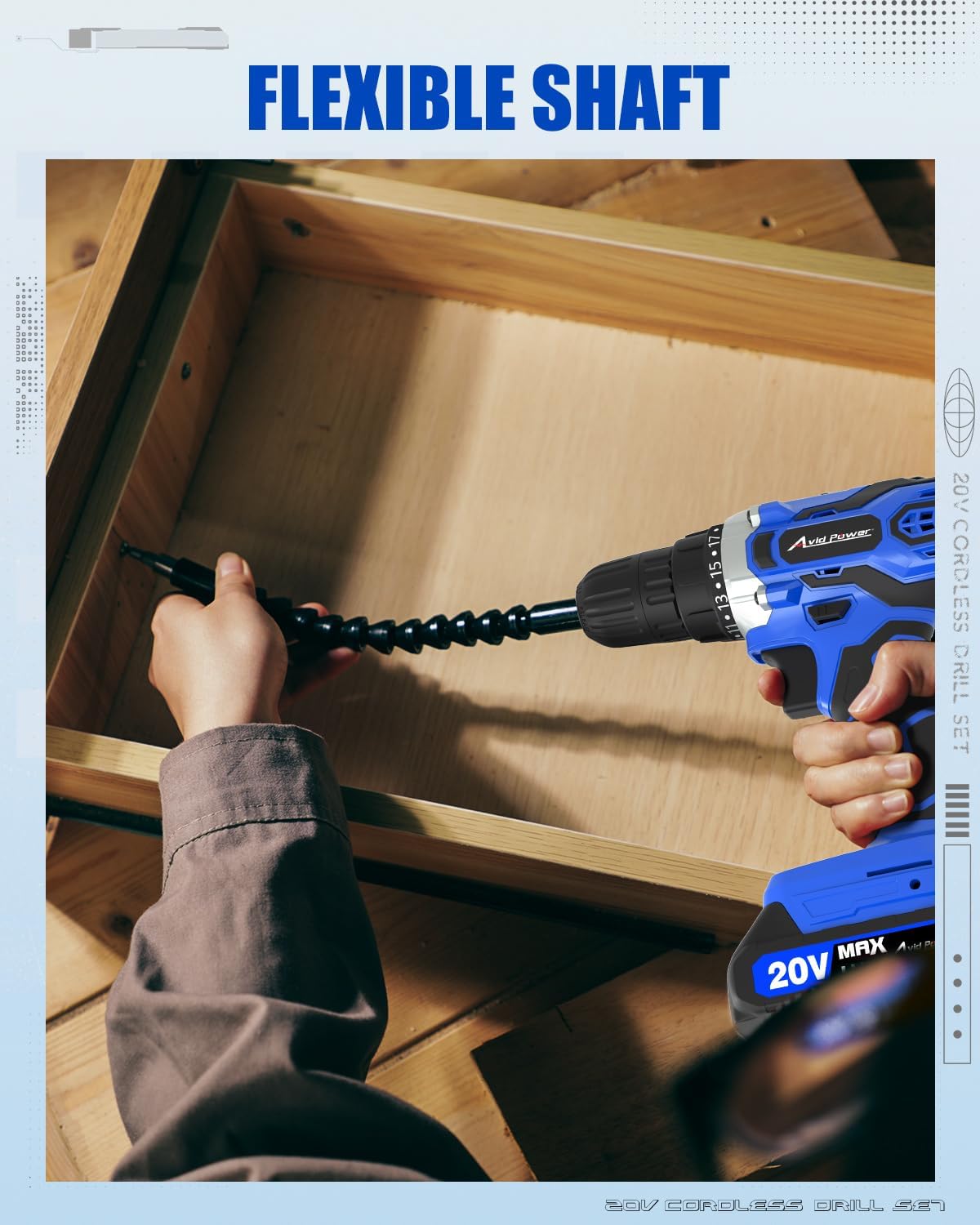 Detalle 2 de AVID POWER 20V Cordless Drill Set, 2-Speed, 3/8-Inch Keyless Chuck
