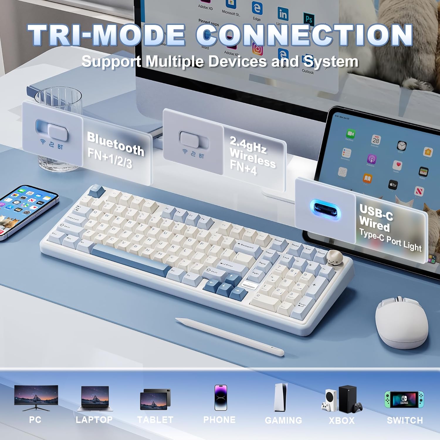 Thumbnail 2 de YUNZII B98 Pro QMK/VIA Wireless Mechanical Gaming Keyboard (96% layout, hot-swap, BT/2.4G/USB-C, cat knob)