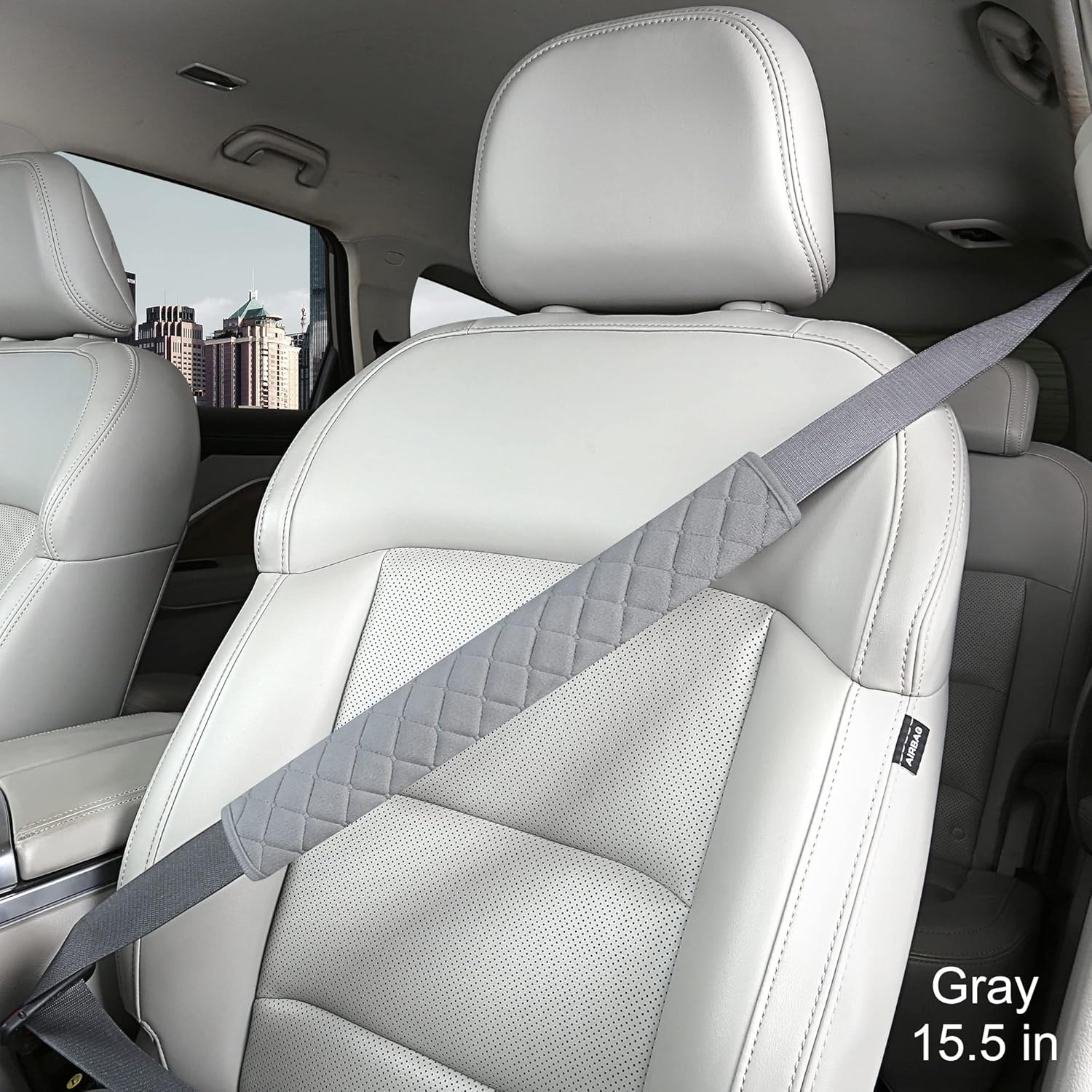 Detalle de Weiche Auto-Sicherheitsgurtbezüge (Gurtpolster) 40 cm – Grau, 1 Stück