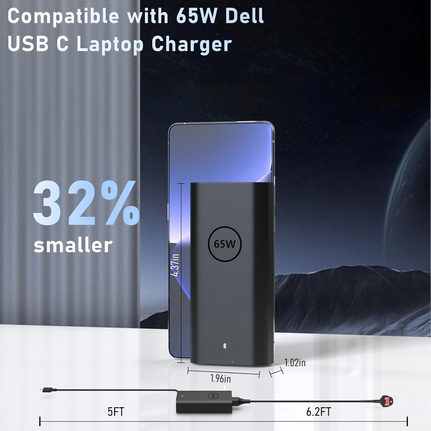 Thumbnail 4 de 65W USB-C Laptop Charger (Dell-compatible) with USB Type C connector and AC power cord