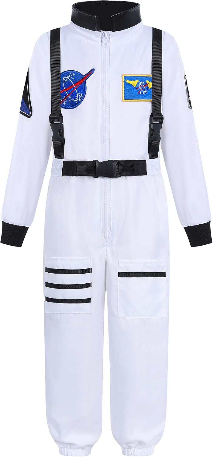 Detalle de Aoiviss Kids Astronaut Costume, Full-Length Jumpsuit with Embroidered Patches