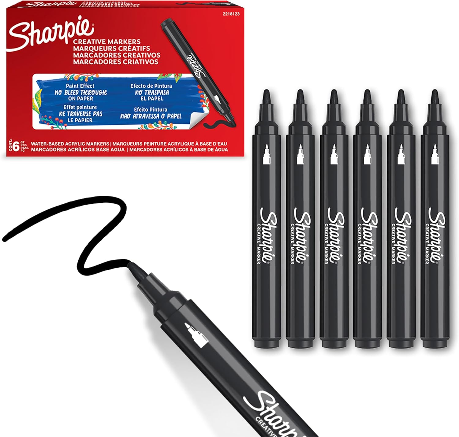 Detalle de Sharpie marqueurs créatifs feutres acrylique à base d’eau noir (pointe ogive) – lot de 6
