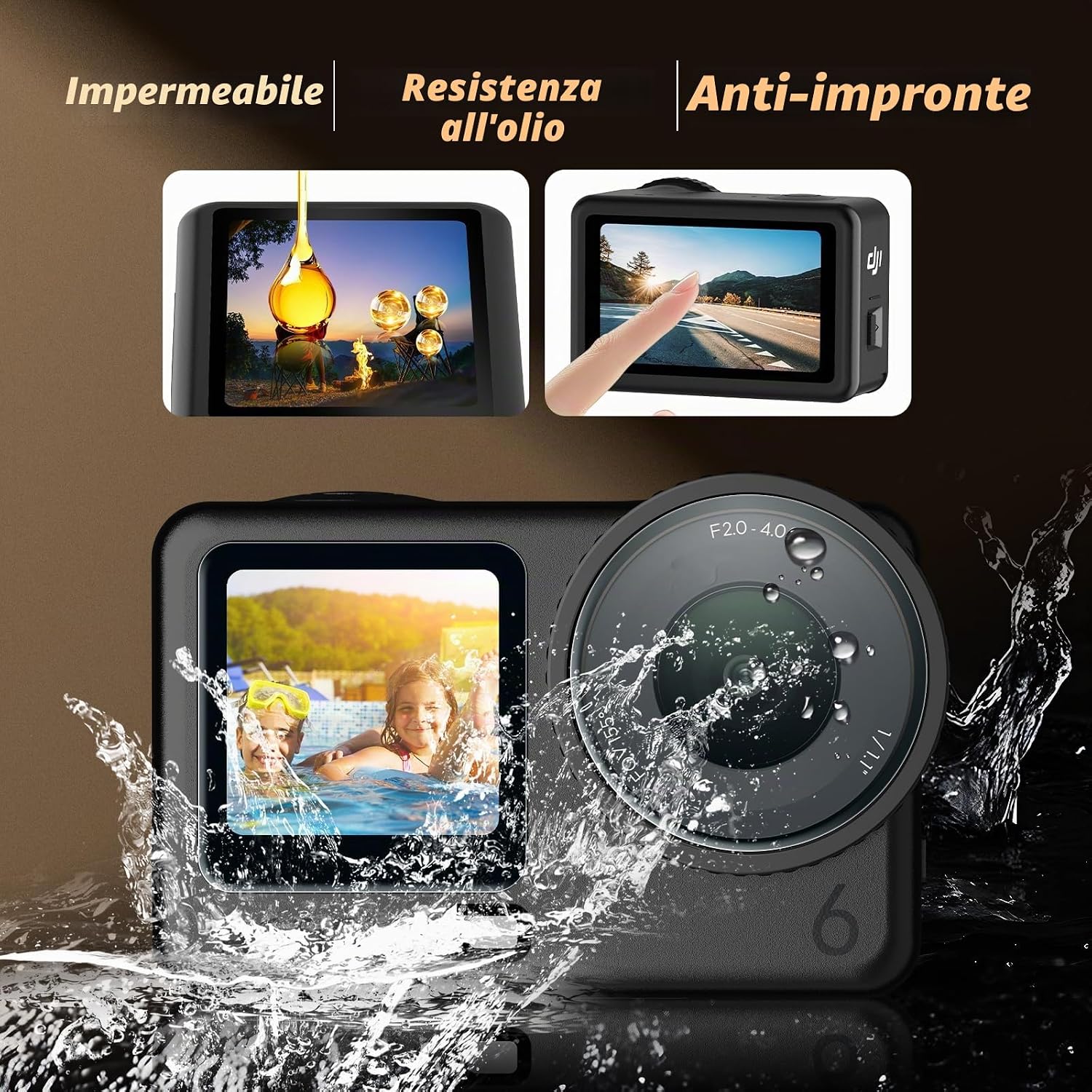 Detalle 2 de AMAZEAR Pellicola Protettiva per Lente e Schermo DJI Osmo Action 6 – Set in Vetro Temperato per Action 6 Pro