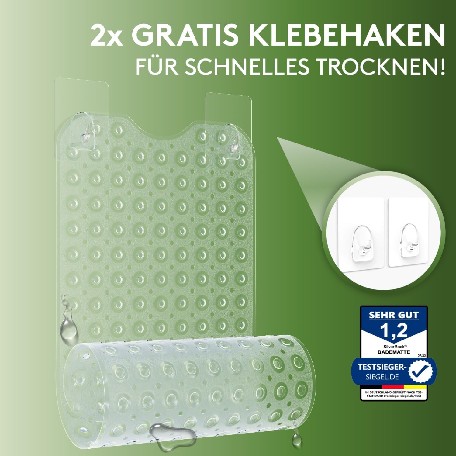 Thumbnail 4 de SilverRack Badewannenmatte 100x40 cm Transparent – Antirutschmatte für Badewanne, BPA frei, maschinenwaschbar