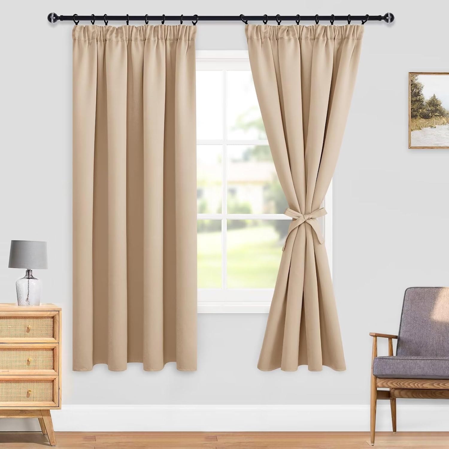 Detalle de DWCN Verdunkelungsvorhänge Dicke Thermovorhänge 200x140 cm (Höhe x Breite) beige, 2er Set