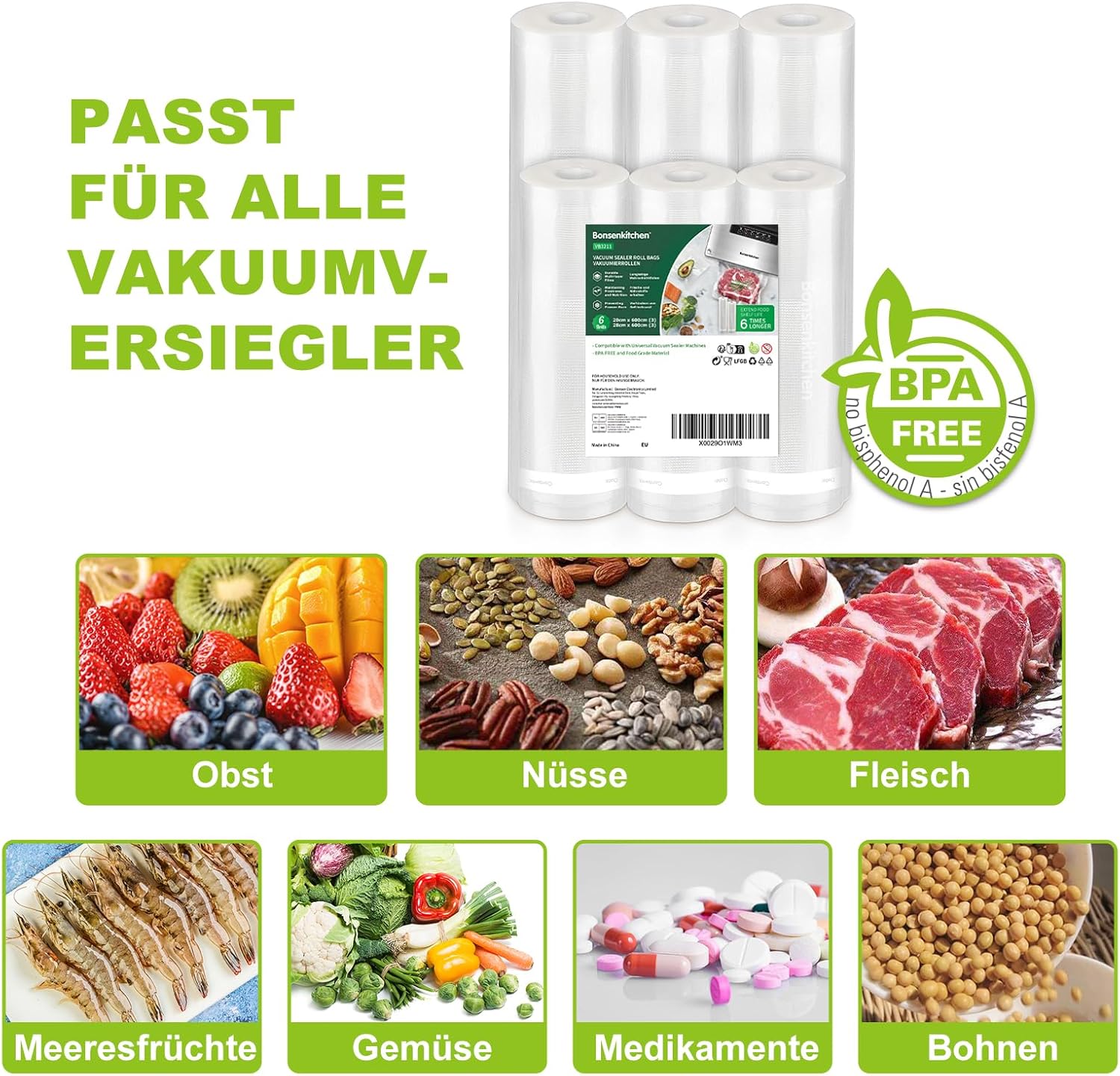 Detalle de Bonsenkitchen VB3211 Vakuumrollen 6er Pack 4 mil
